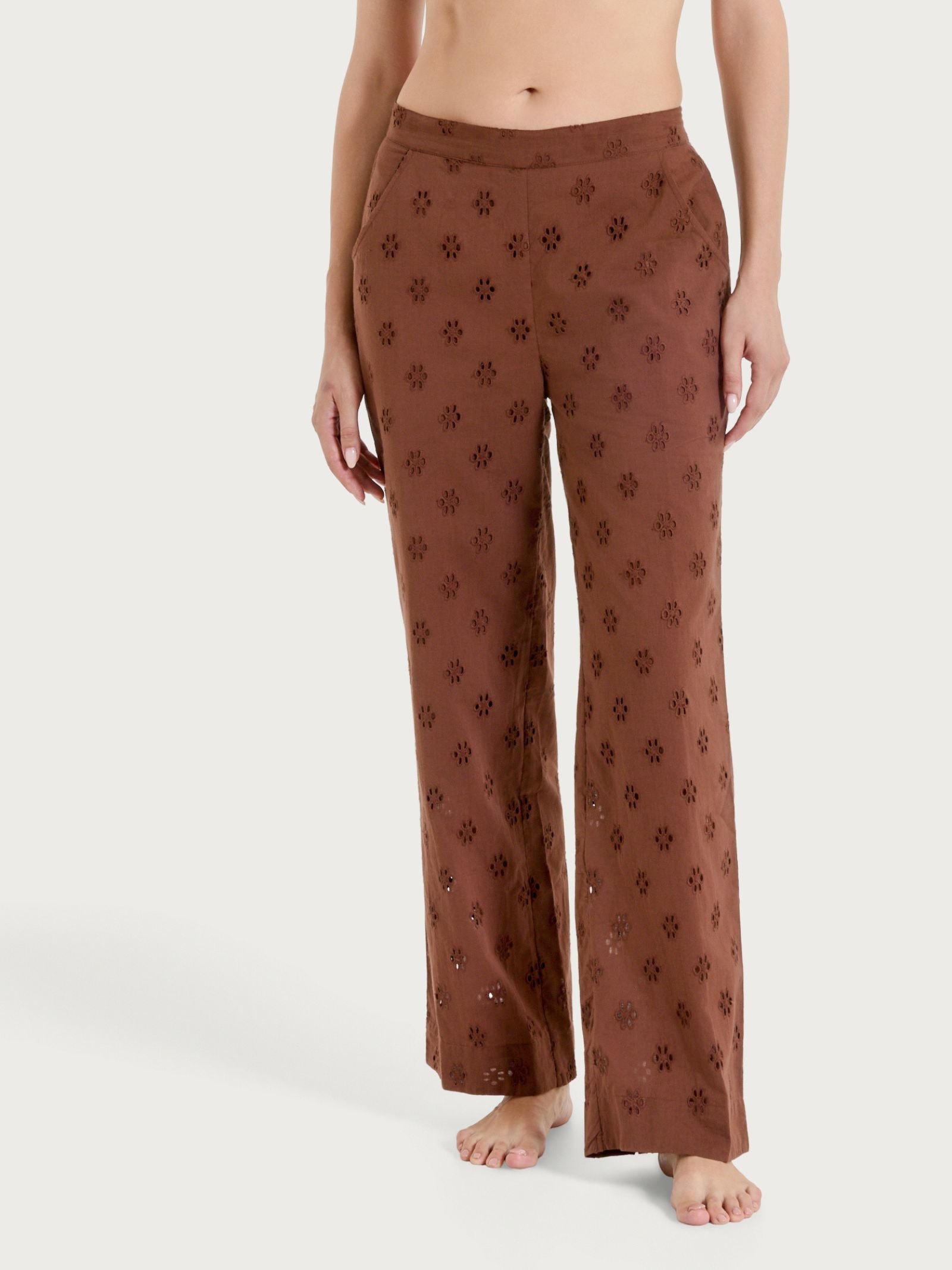 Ragno Pantalone Ampio Sangallo Cotone Chocolate Fondant