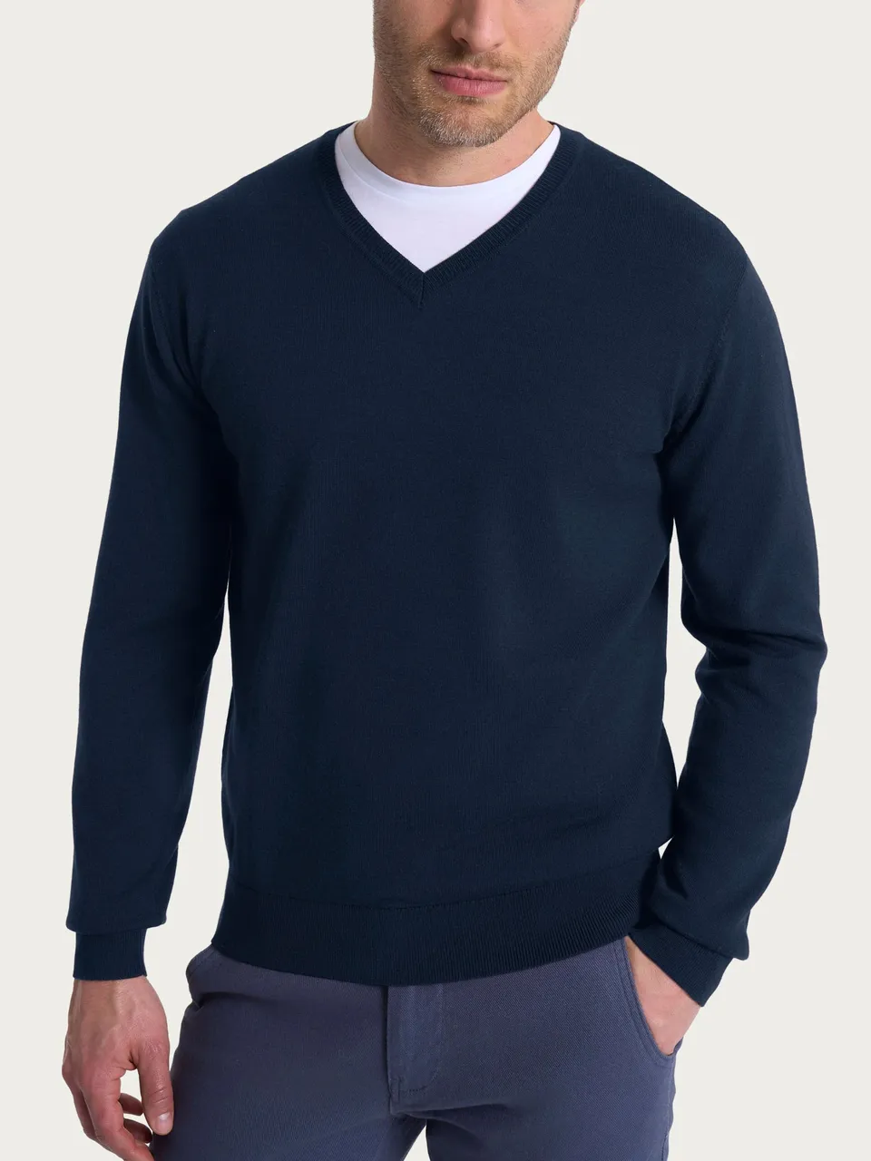 Ragno Merino Soft pull scollo V lana uomo bleu