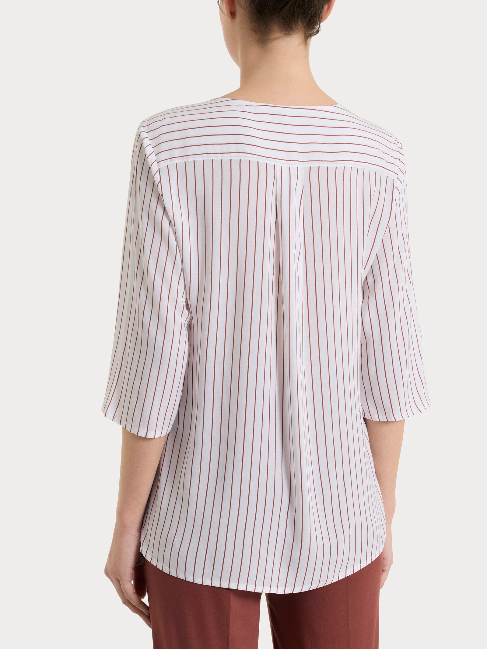 Ragno EcoSeta blusa righe Mahogany manica 3/4