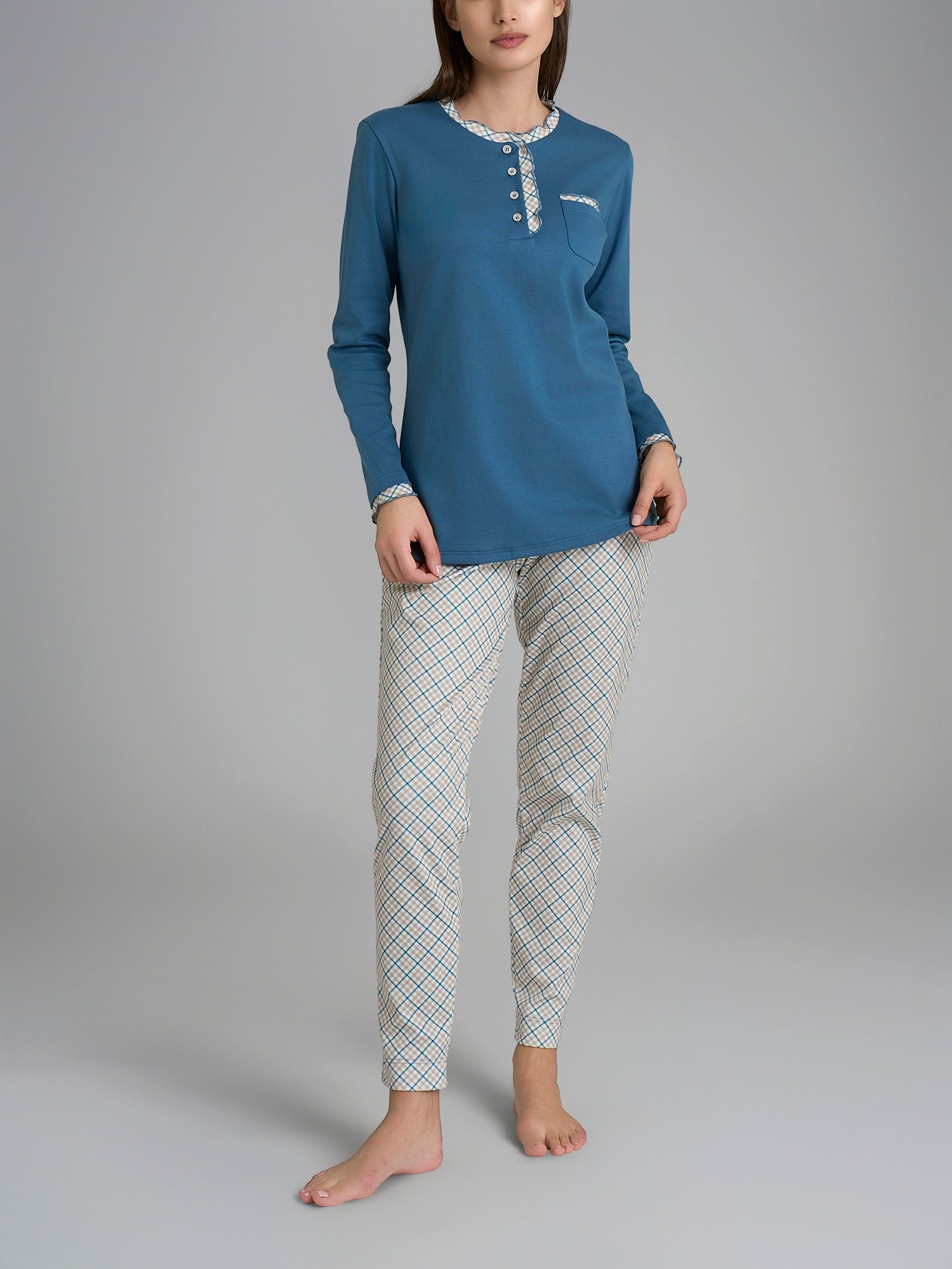 Ragno Sweet Emotion pigiama serafino cotone Real Teal Tartan