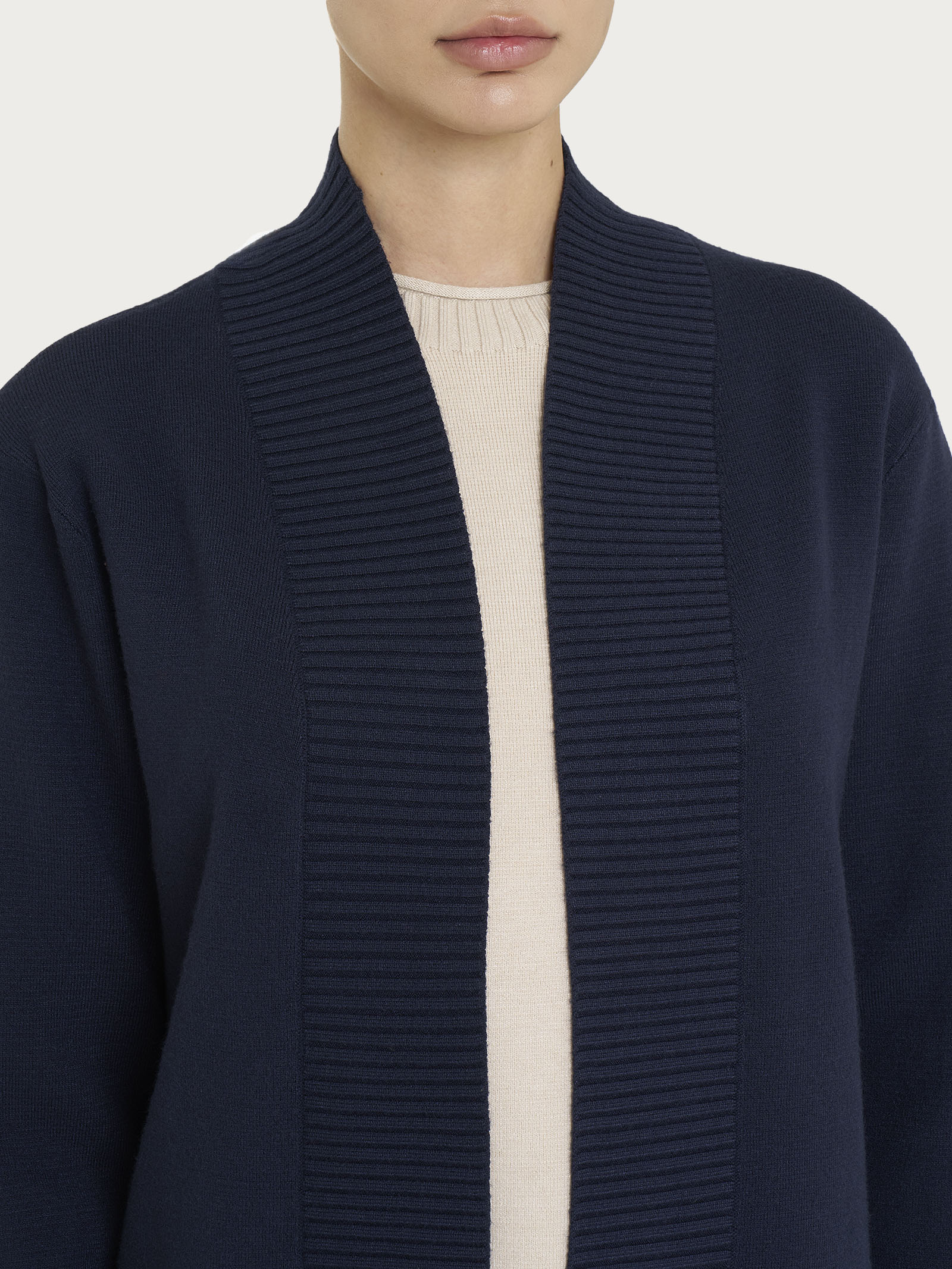 Ragno Four Seasons cardigan aperto Super Soft maglia bleu boxy