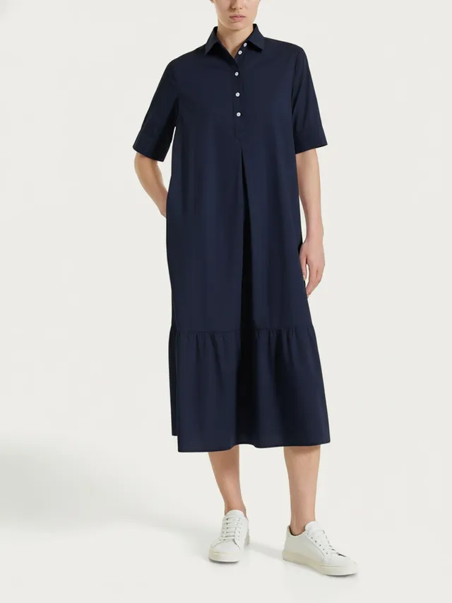 Ragno Abito Lungo Collo Camicia Poplin Cotone Blu fresco