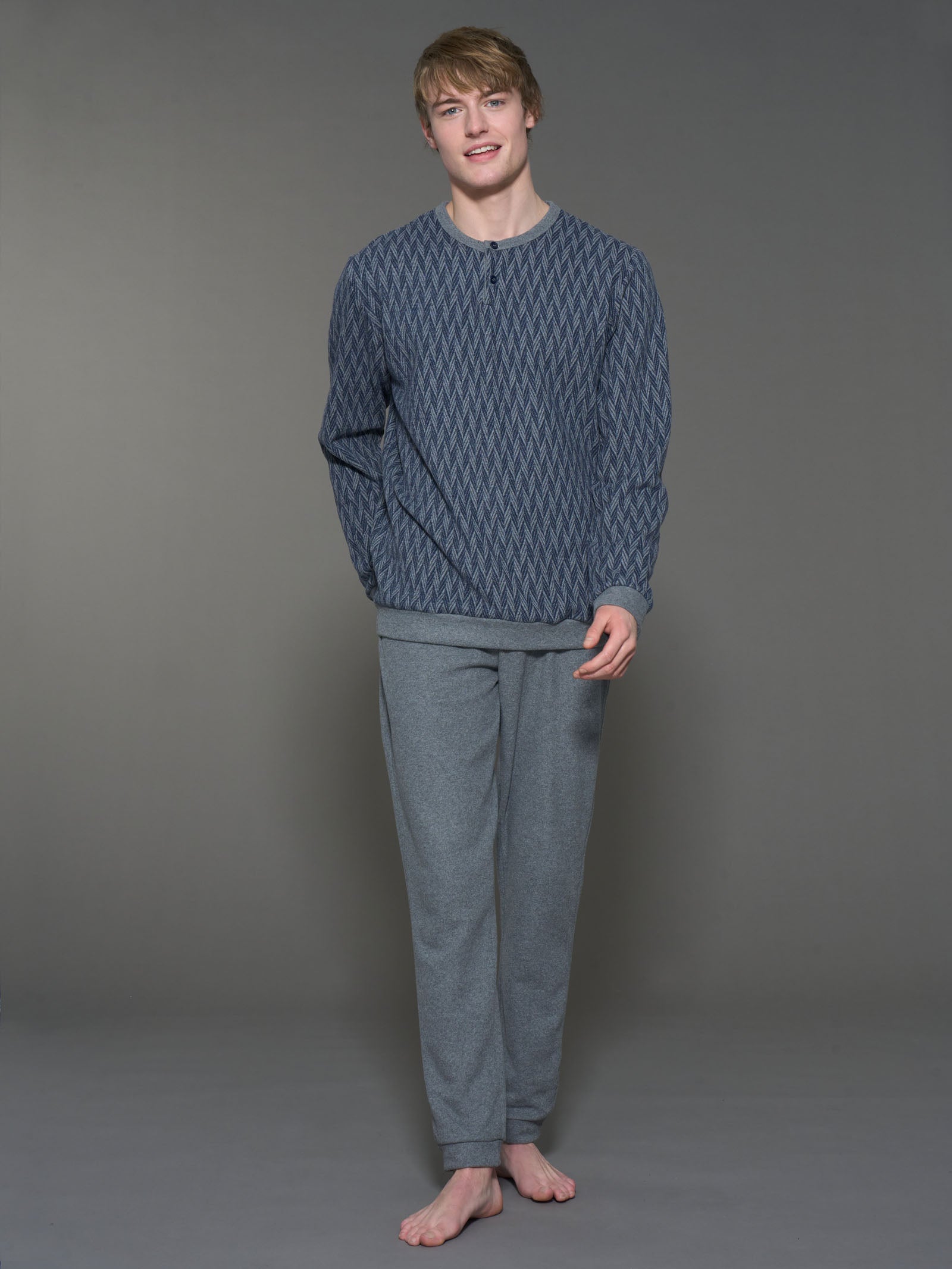 Ragno Cotton Eco Pile pigiama serafino Fant. Indigo Mel.
