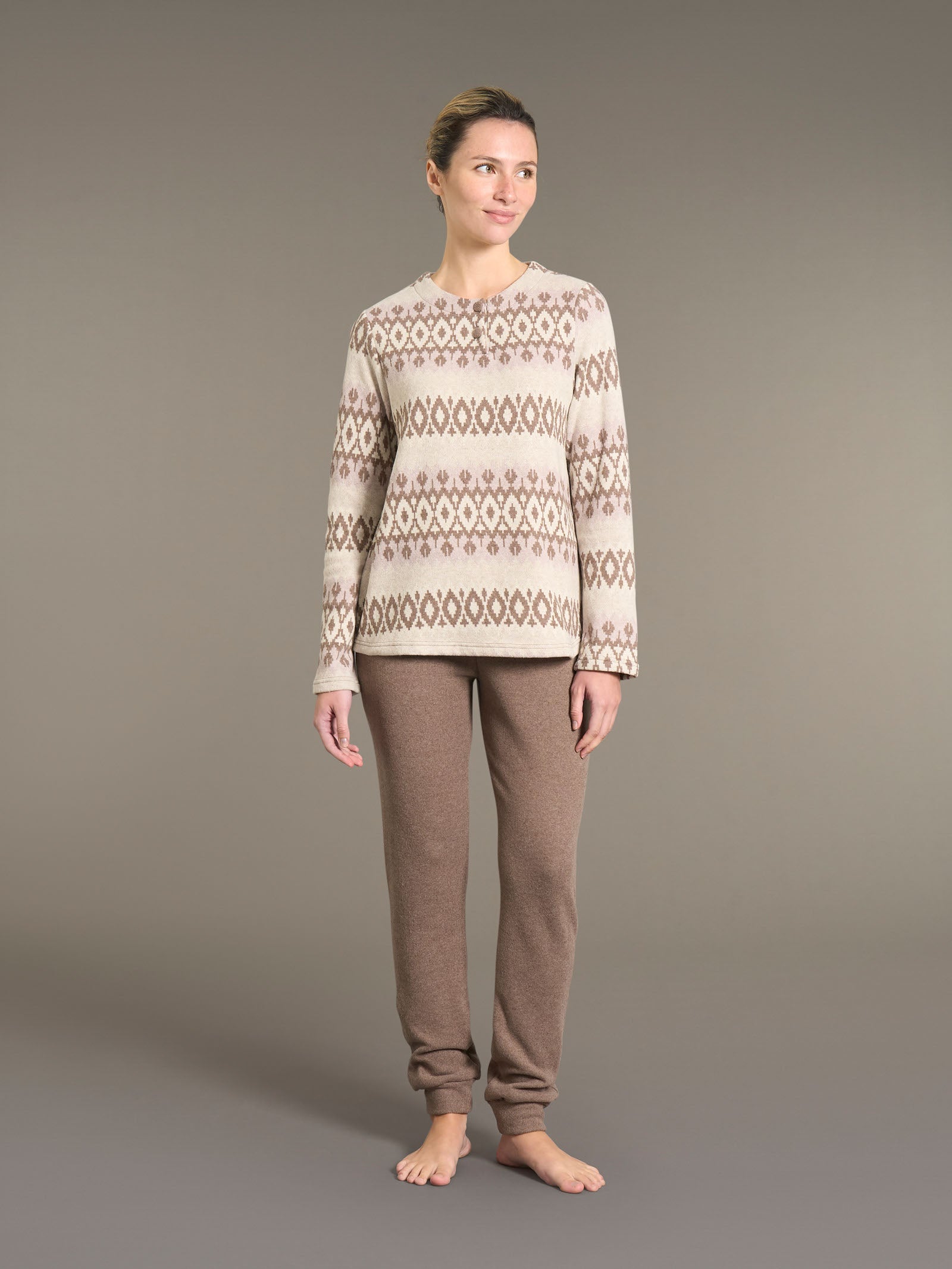 Ragno Pigiama Lungo Serafino Pile Cotone Fant.Cammello invernale