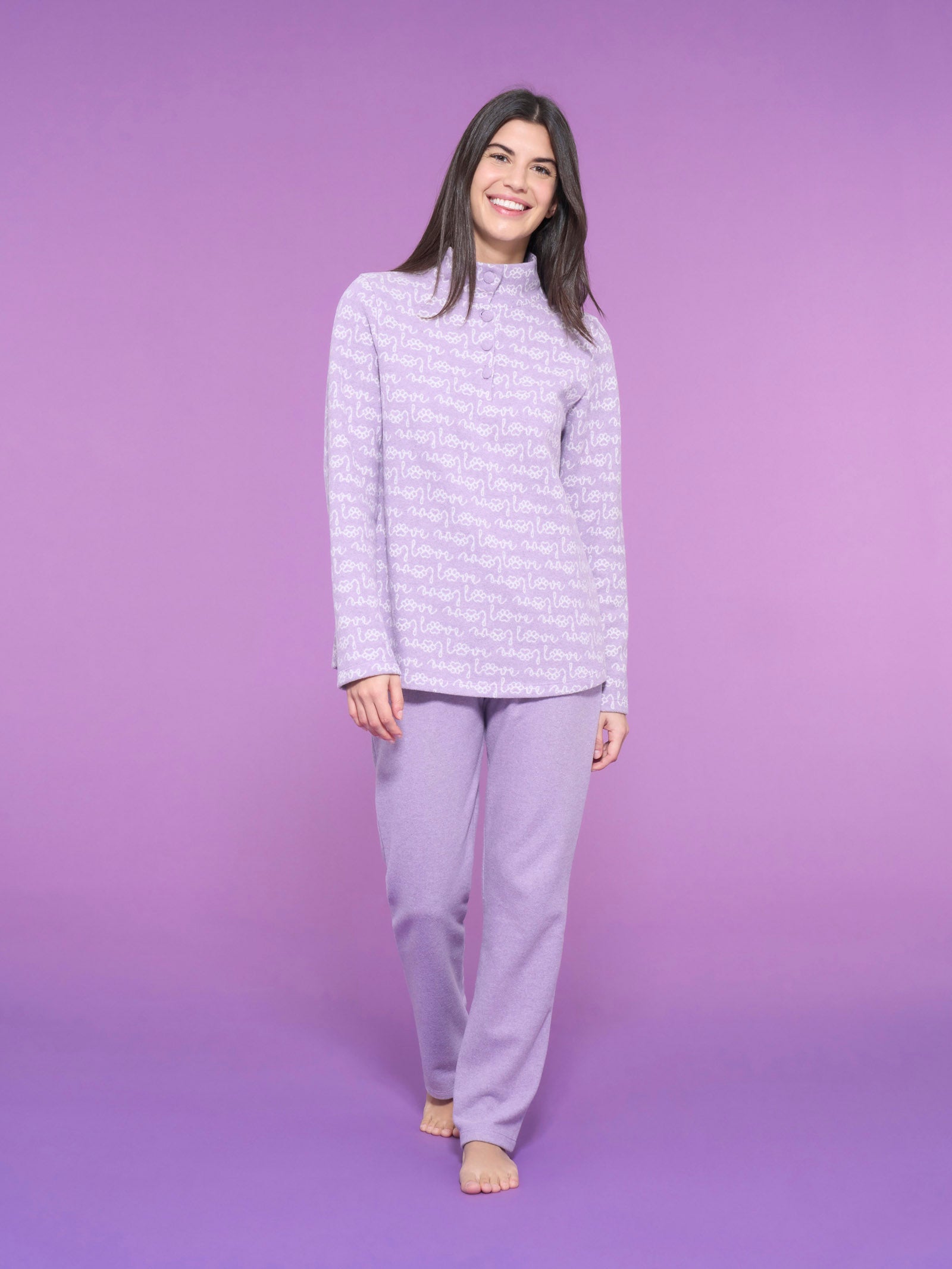 Ragno Cotton Eco Pile Pigiama serafino Love collo alto lilla