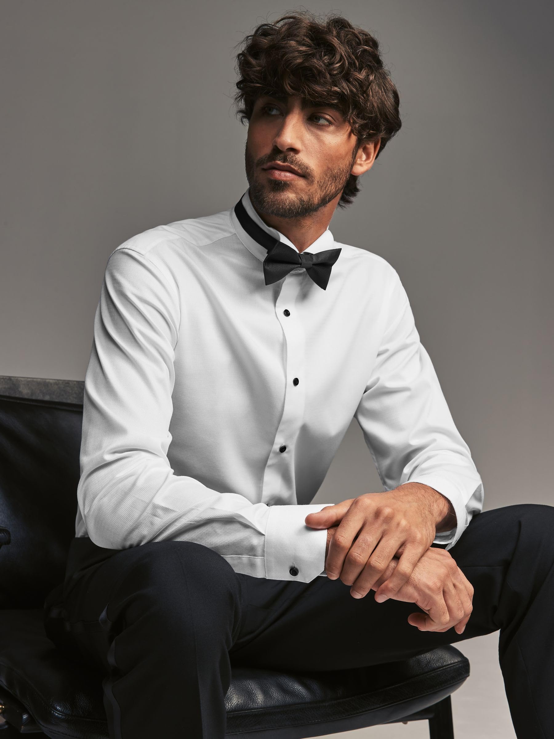 Next Camicia con Polsino Singolo camicia uomo slim con papillon