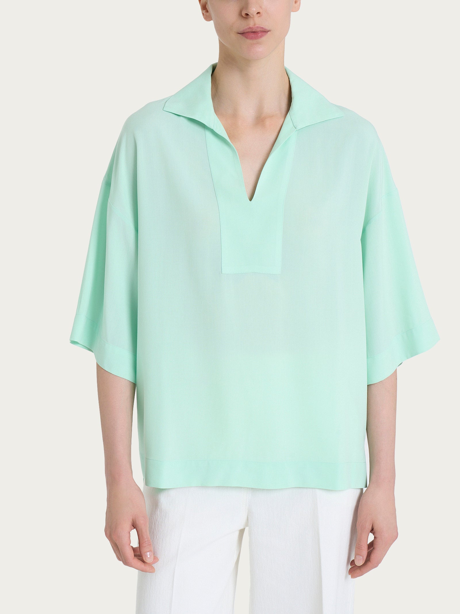 Ragno EcoSeta Blusa Polo Bird's Egg Green in viscosa