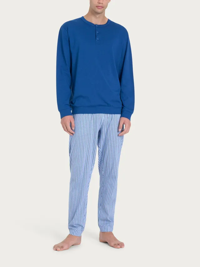 Ragno Pigiama Lungo Serafino Jersey Cotone Navy Peony