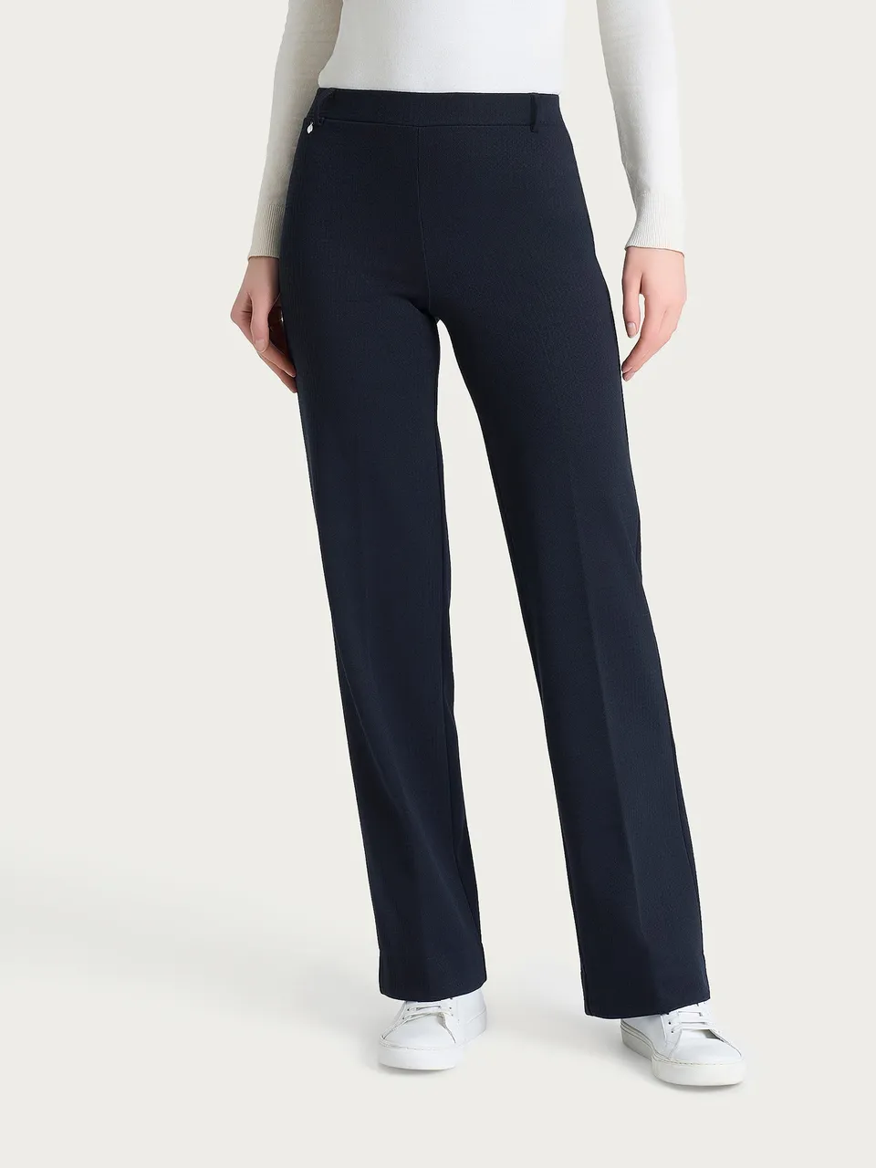 Ragno The Wide Leg pantalone ampio micro check bleu elastico