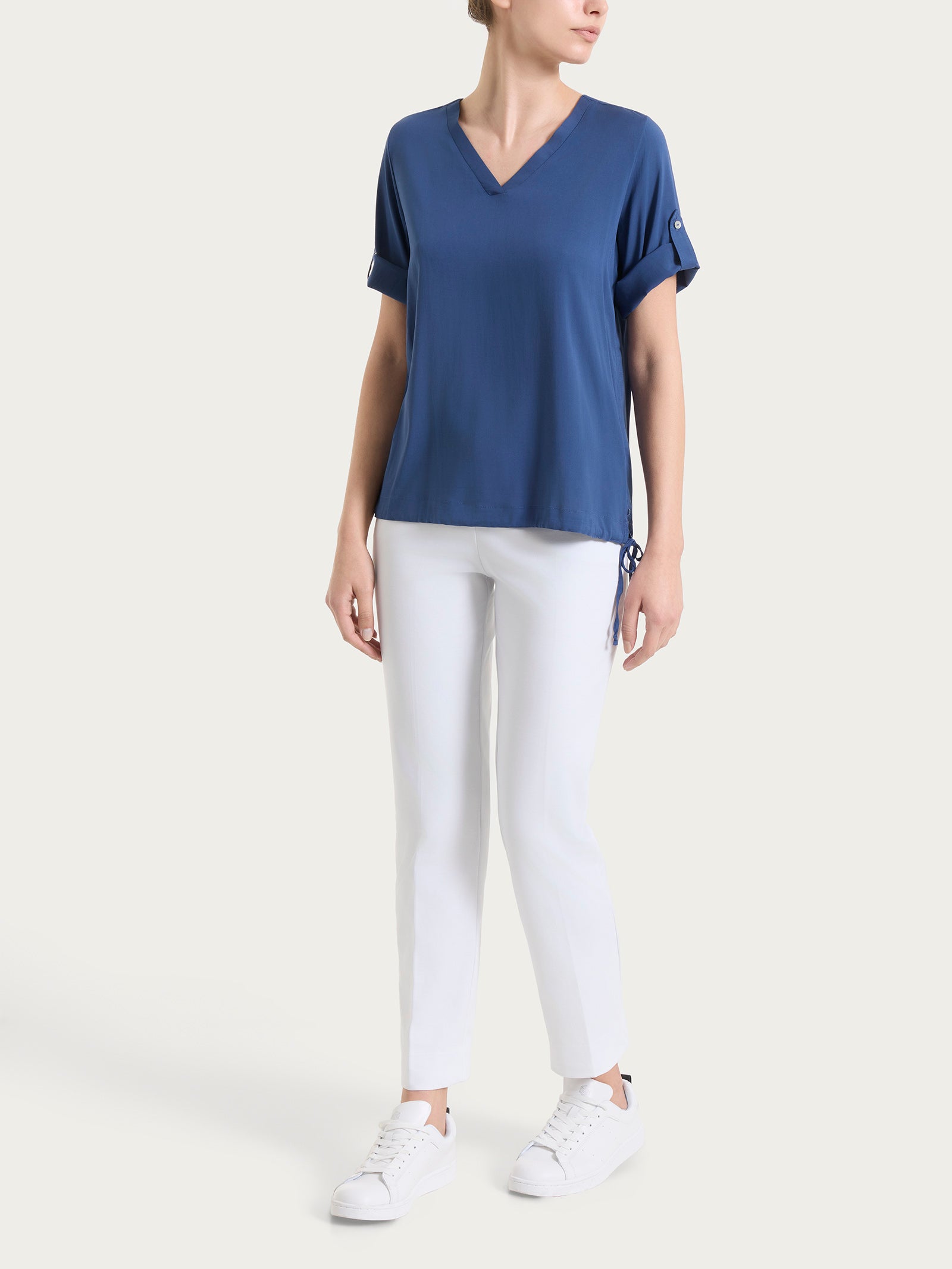 Ragno Voile Stretch blusa scollo V Oceana manica lunga