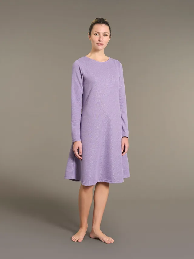 Ragno Camicia Notte Donna Manica Lunga Cotone Pile Lilla