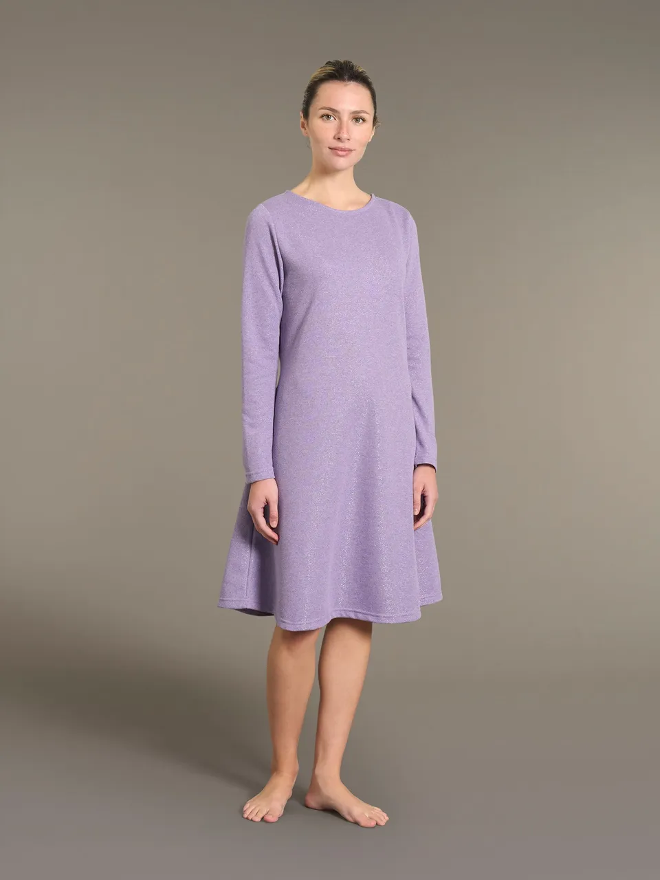 Ragno Camicia Notte Donna Manica Lunga Cotone Pile Lilla