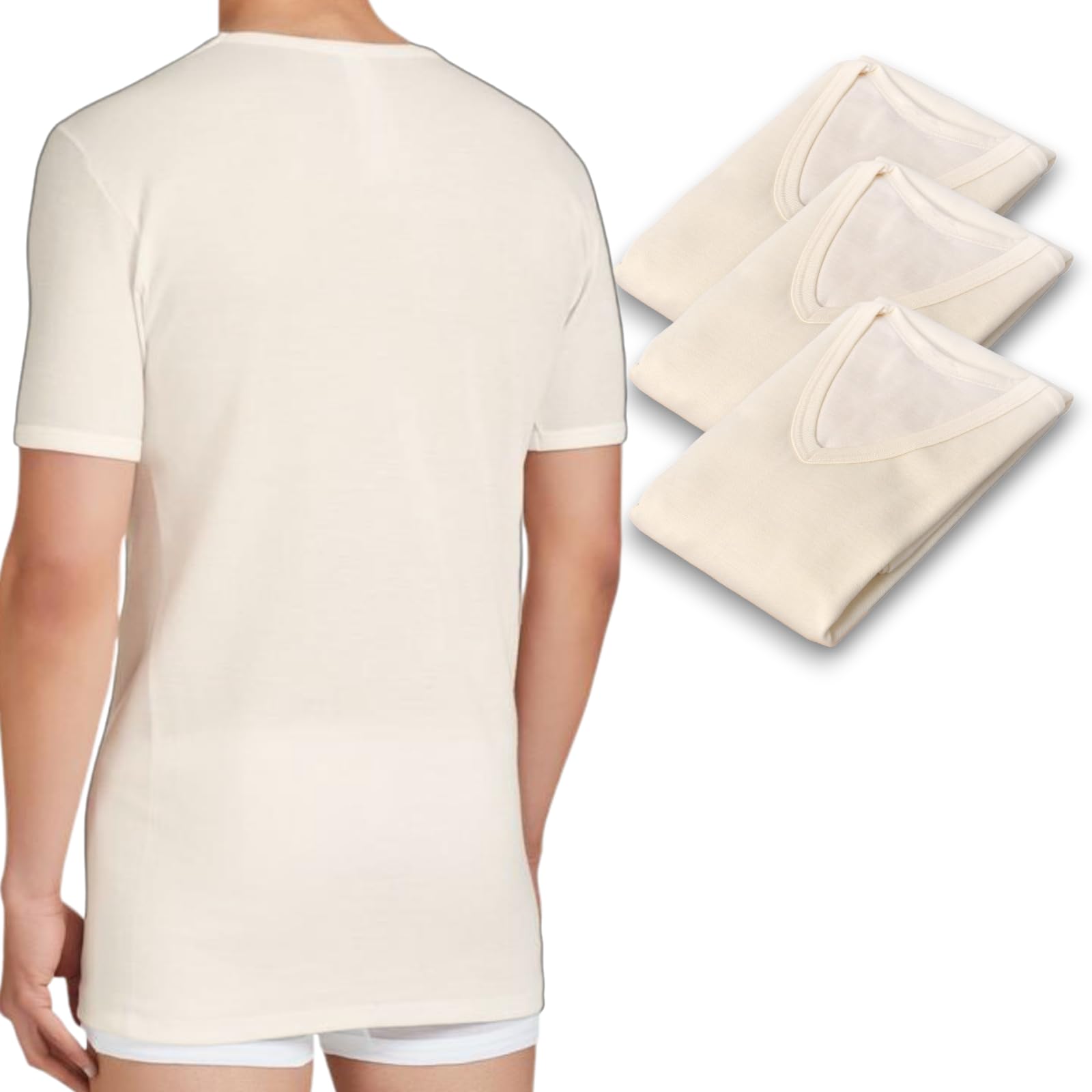 Lady C T-Shirt Intima Uomo Scollo V Lana e Cotone 3 Pezzi S