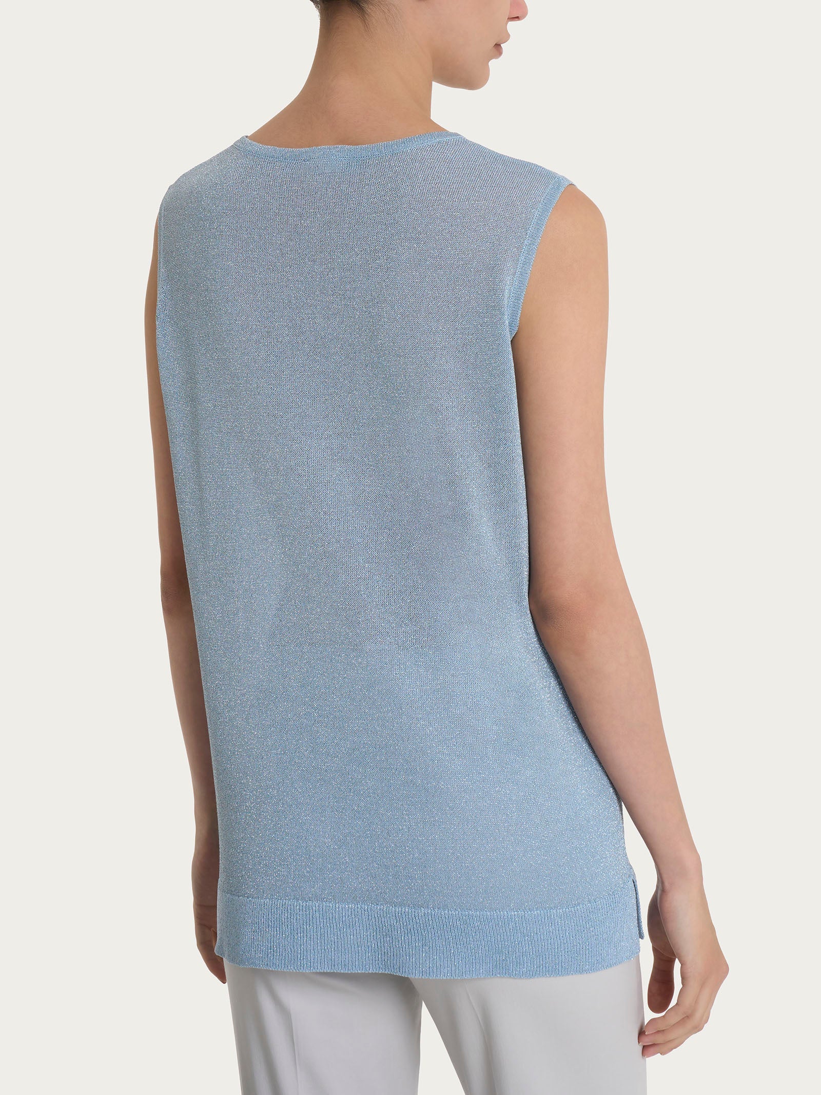 Ragno Crêpe Lurex Skyway maglia smanicata spalla larga