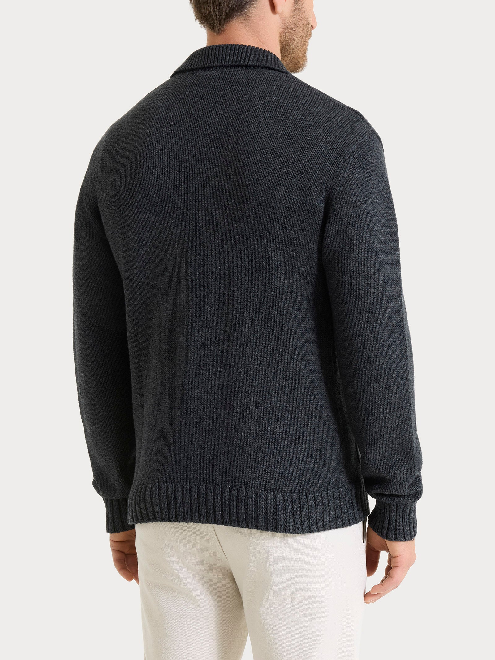 Ragno Winter Cotton Cardigan Rever Uomo Nero Melange Caldo