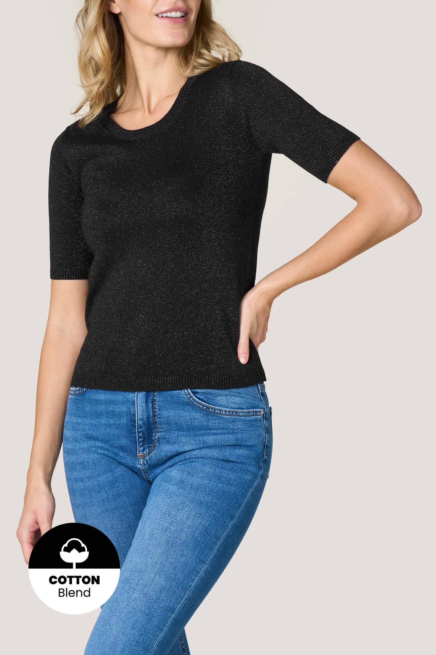 Goldenpoint Maglia Girocollo Manica Corta Lamè Misto Cotone Aderente donna