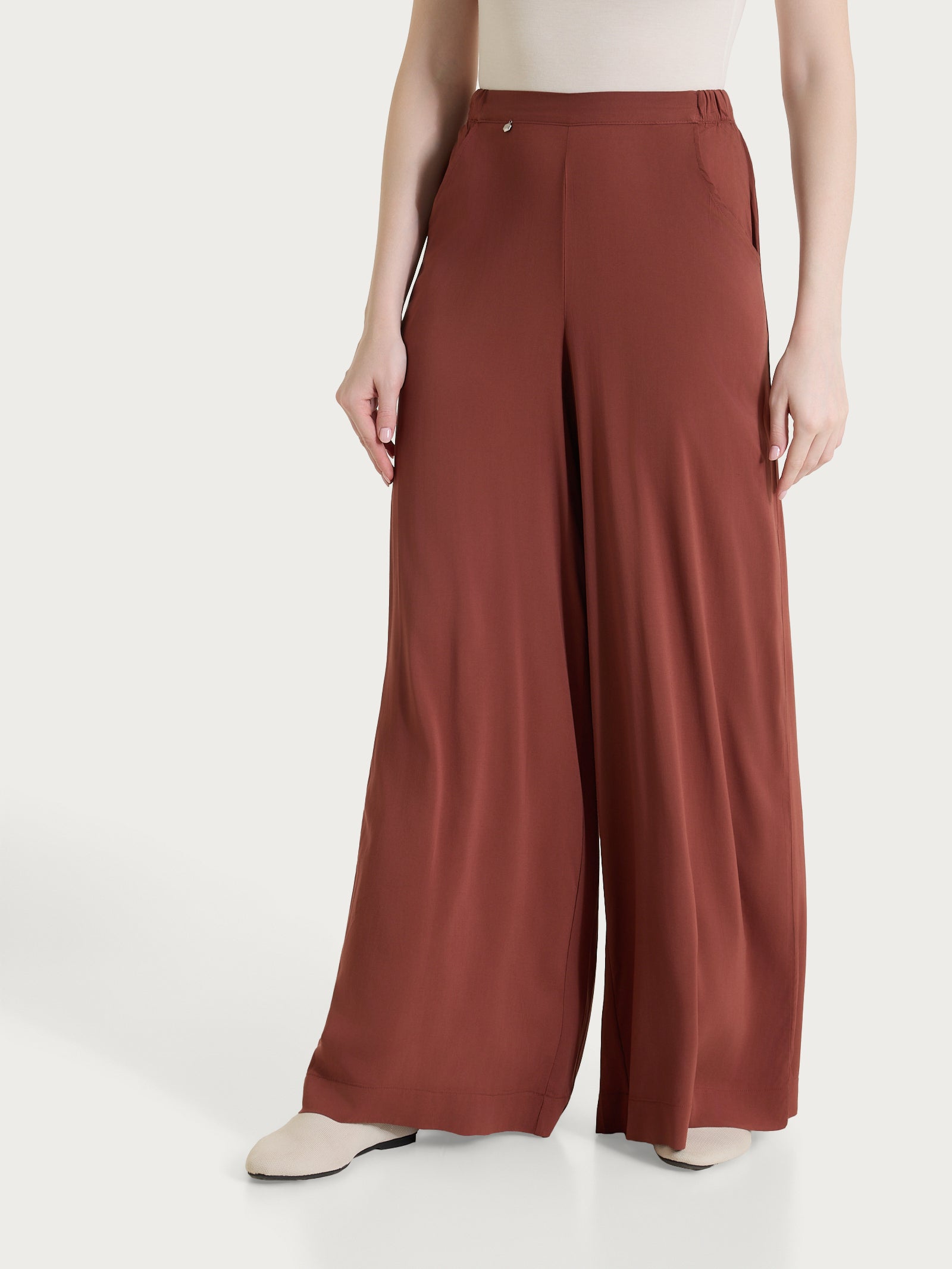 Ragno Voile Stretch Pantalone Palazzo Donna Mahogany