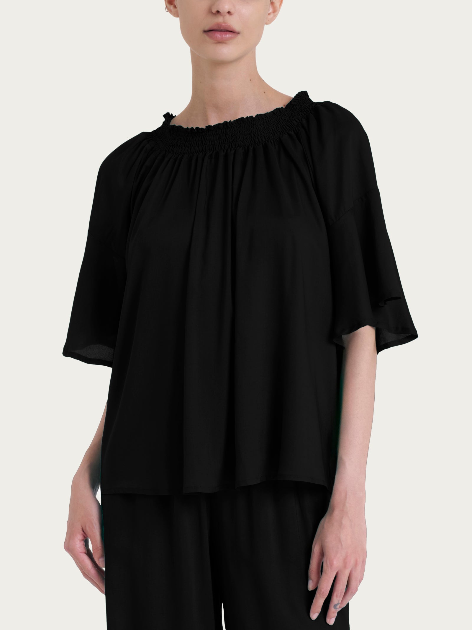 Ragno EcoSeta Maxi T-Shirt Viscosa Nero Arricciata