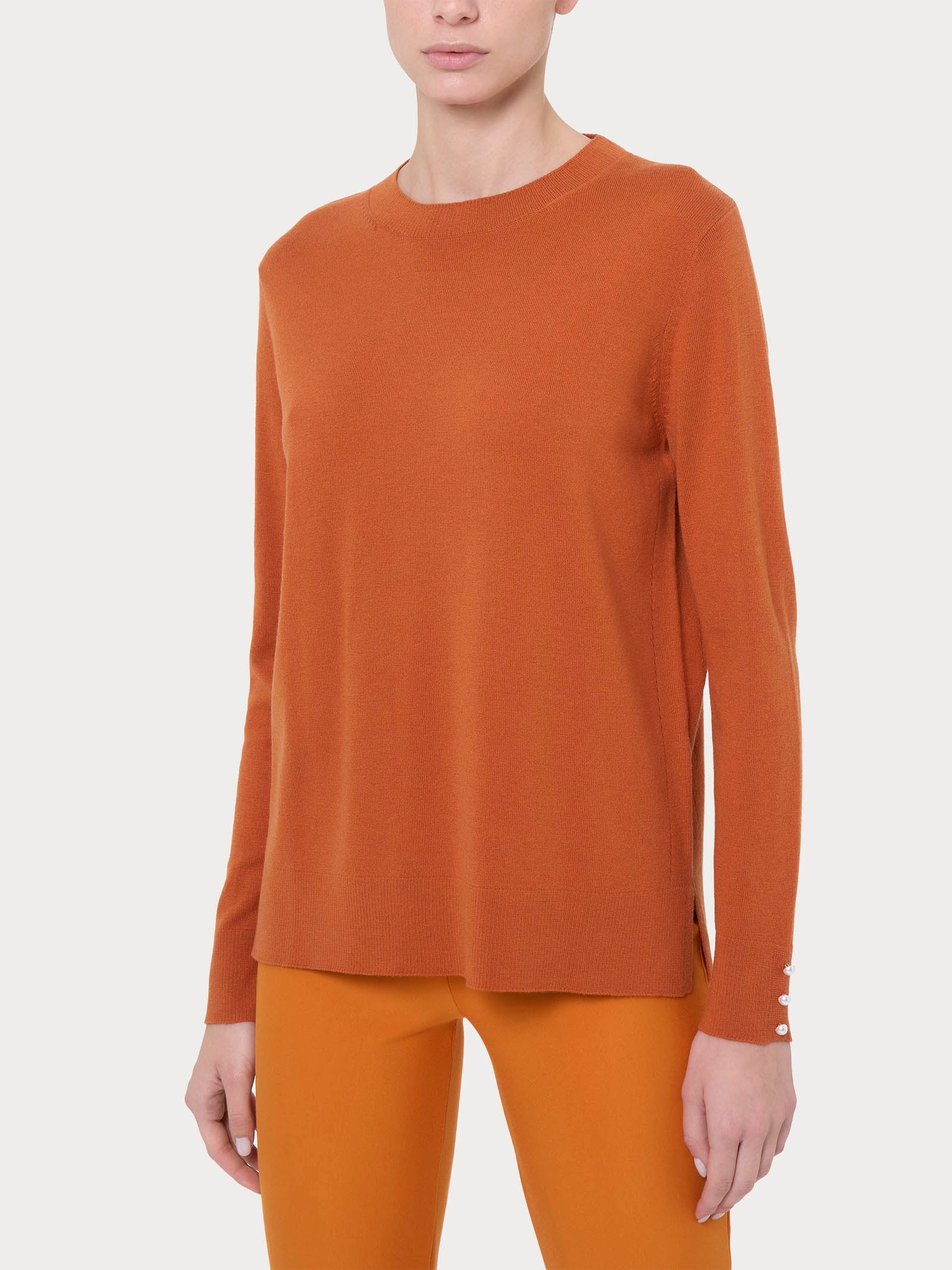 Ragno Merino Soft Maglia Girocollo Perline Rust Pura Lana