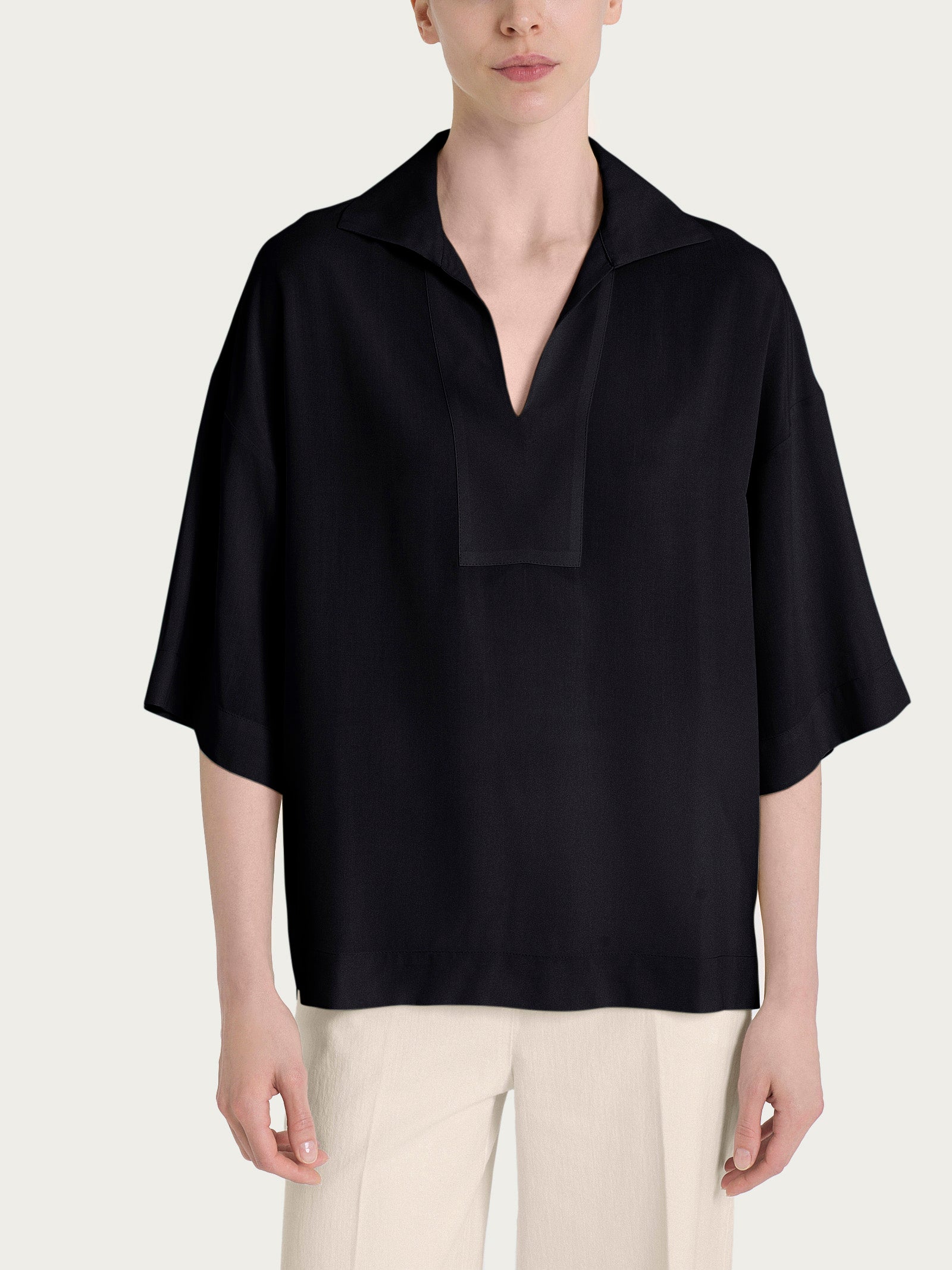 Ragno EcoSeta Blusa Polo Viscosa Nera scollo V