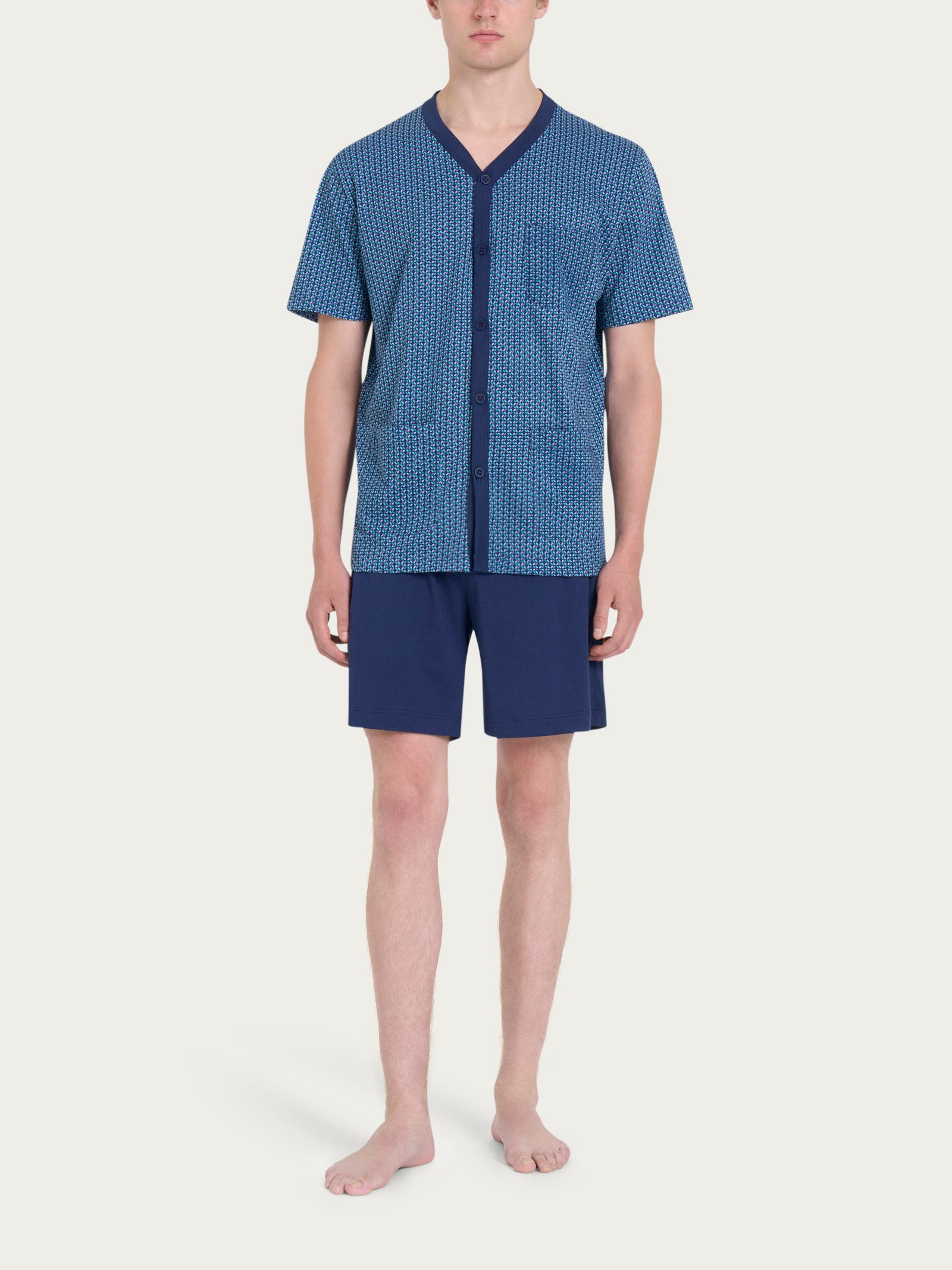 Ragno Pigiama Corto Aperto Uomo Cotone Blu Geometria