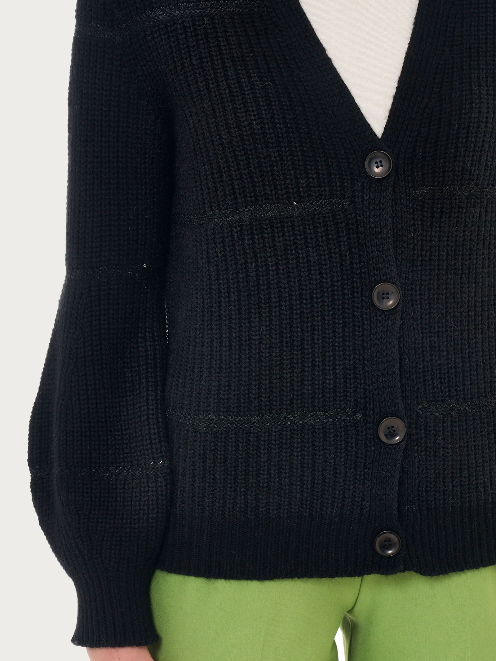 Ragno Cardigan Misto Angora Nero con Paillettes e Bottoni