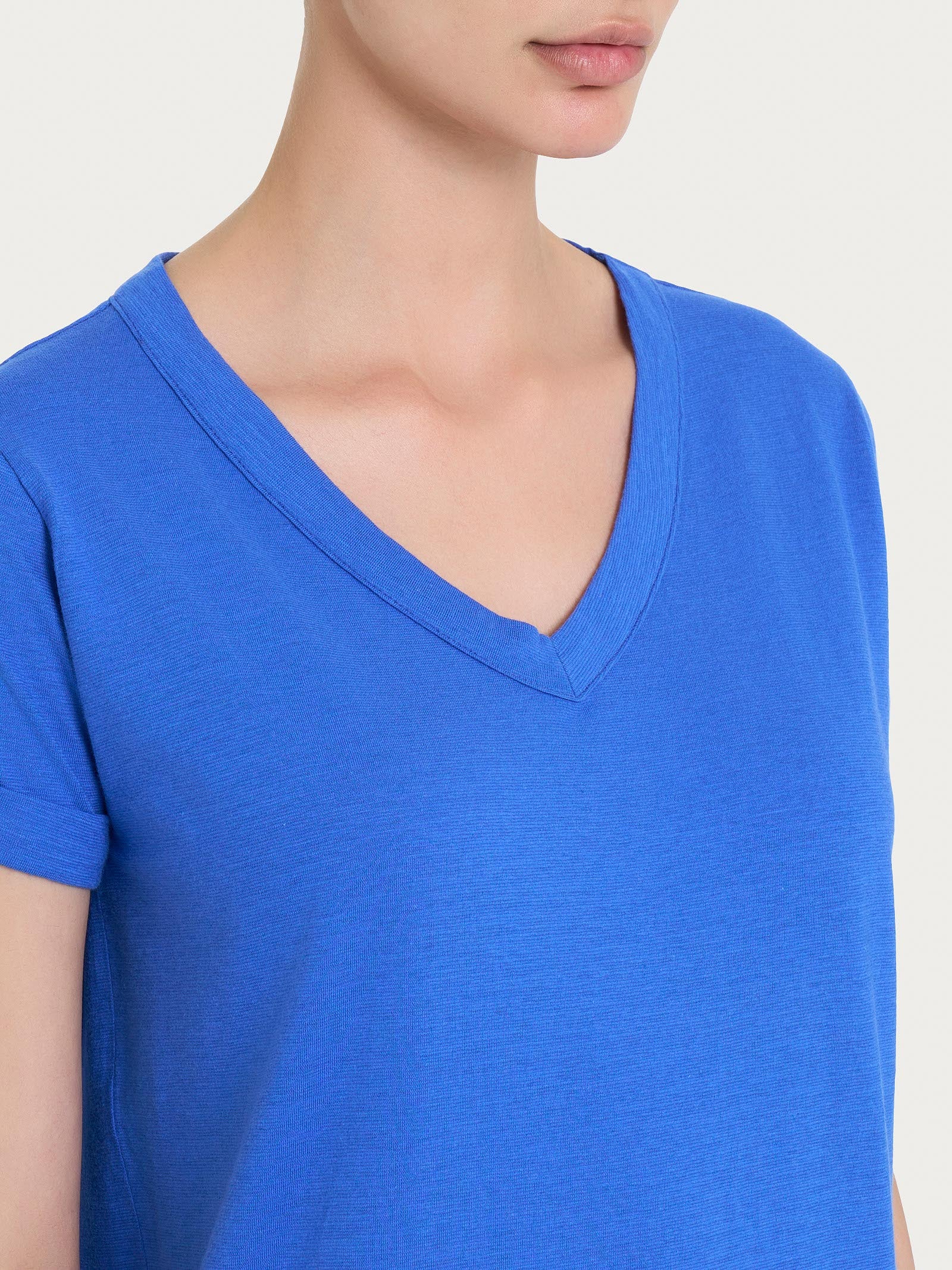 Ragno Slub Maglietta Donna Dazzling Blue scollo a V cotone