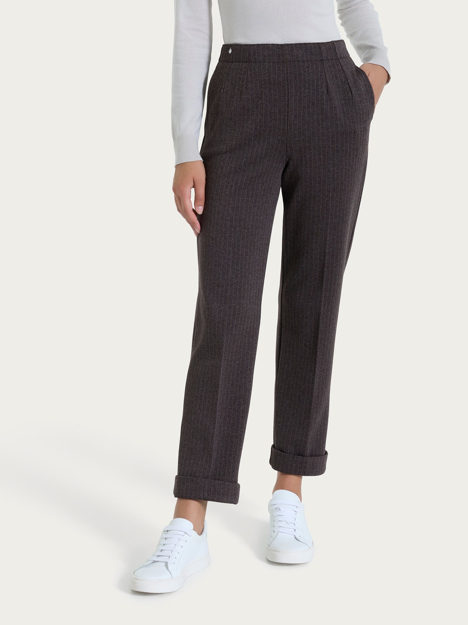 Ragno Eco Jacquard pantalone gessato Chocolate tasche