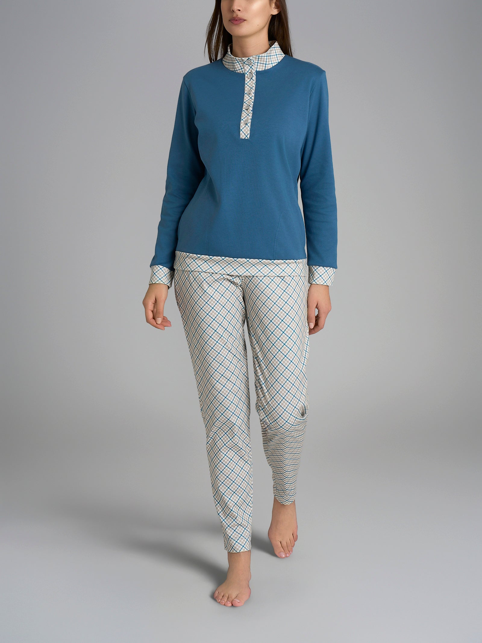 Ragno Sweet Emotion Pigiama Lupetto Interlock Donna Teal Tartan