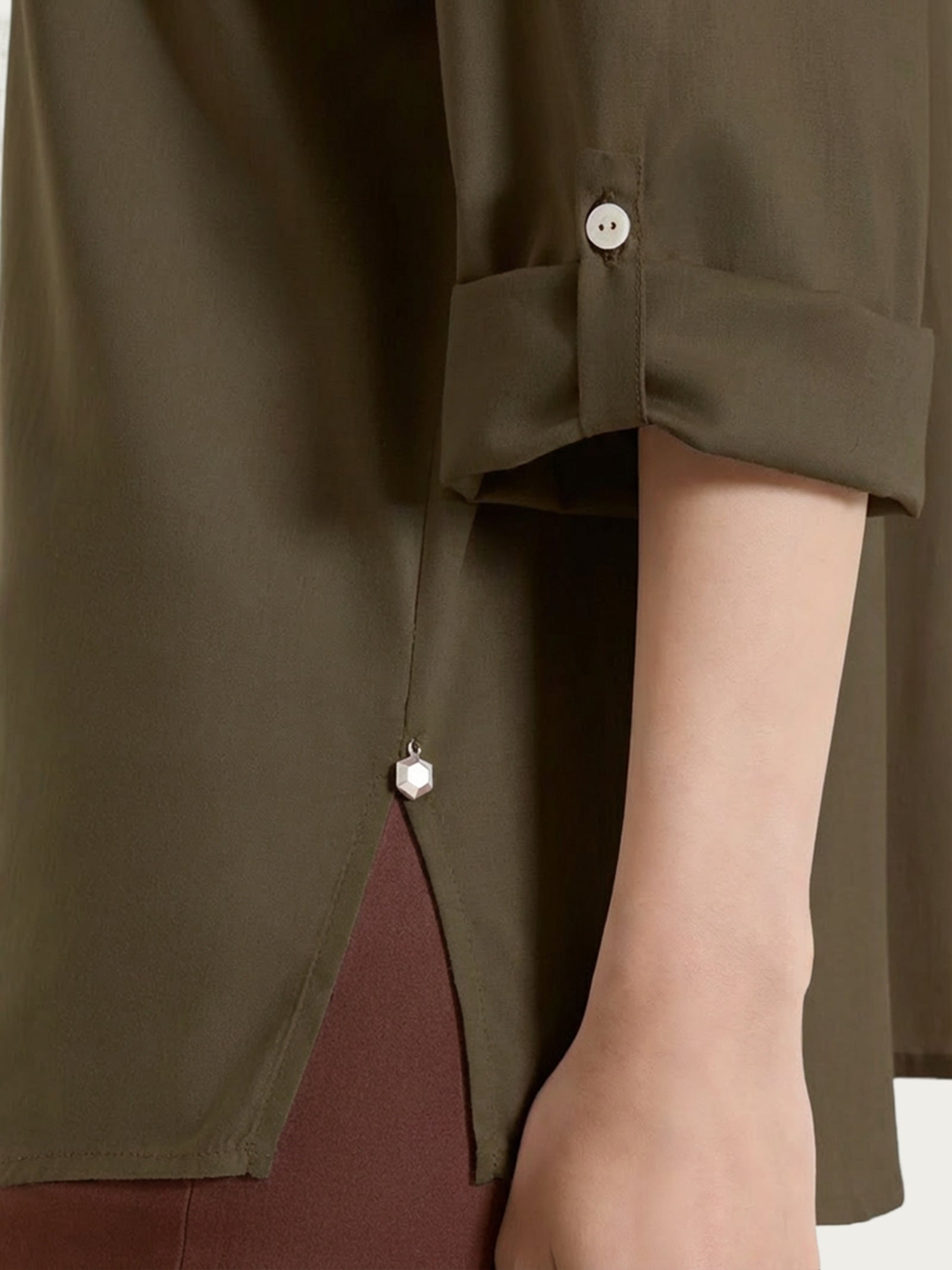 Ragno Voile Stretch camicia manica risvoltabile Dark Olive soft