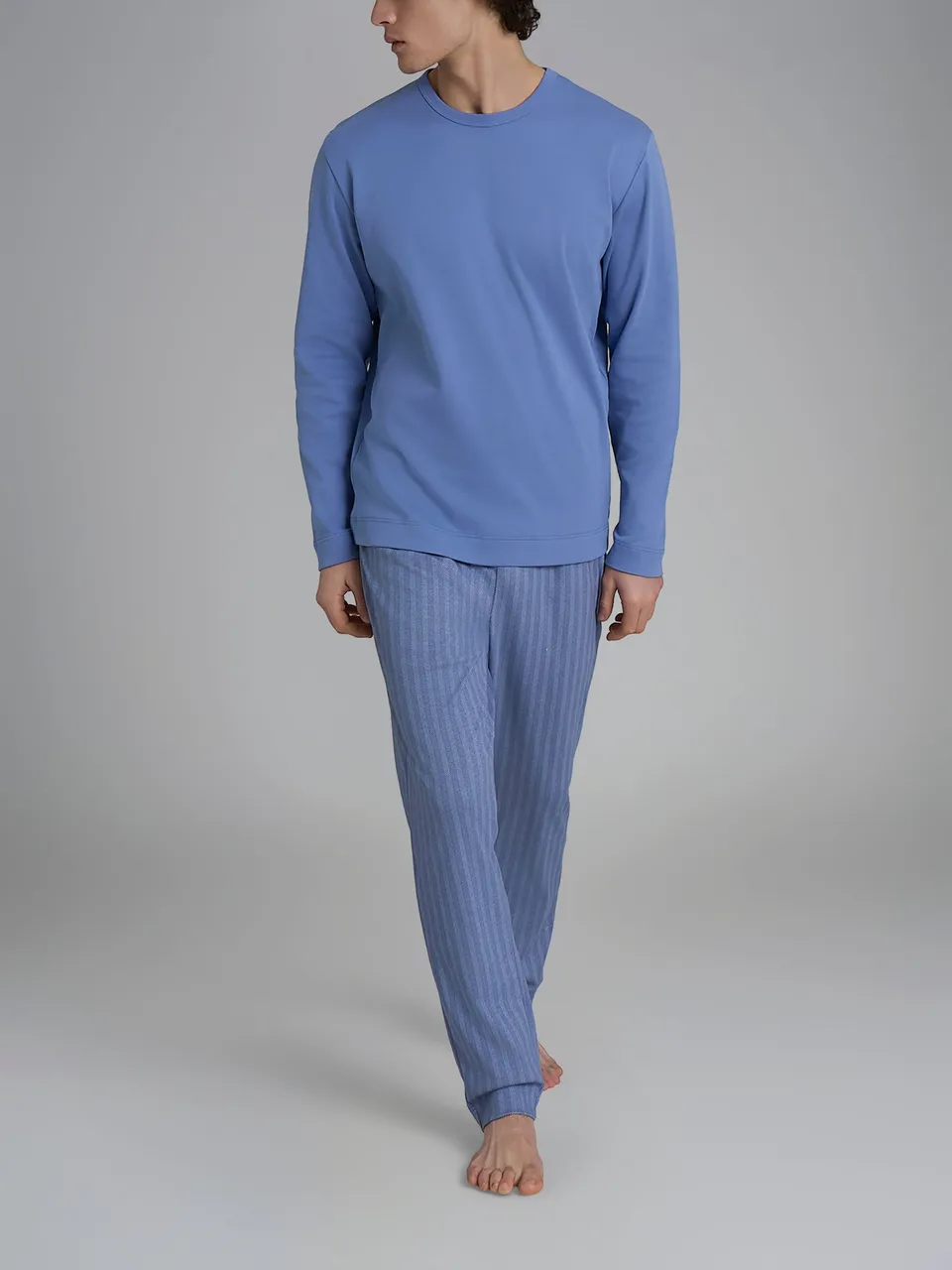 Ragno Sport Pigiama Girocollo Cotone Azzurro Spigato