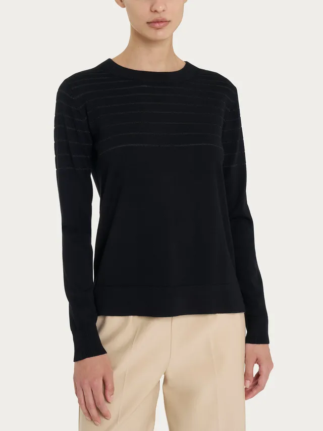 Ragno Four Seasons Girocollo maglia nera lurex righe