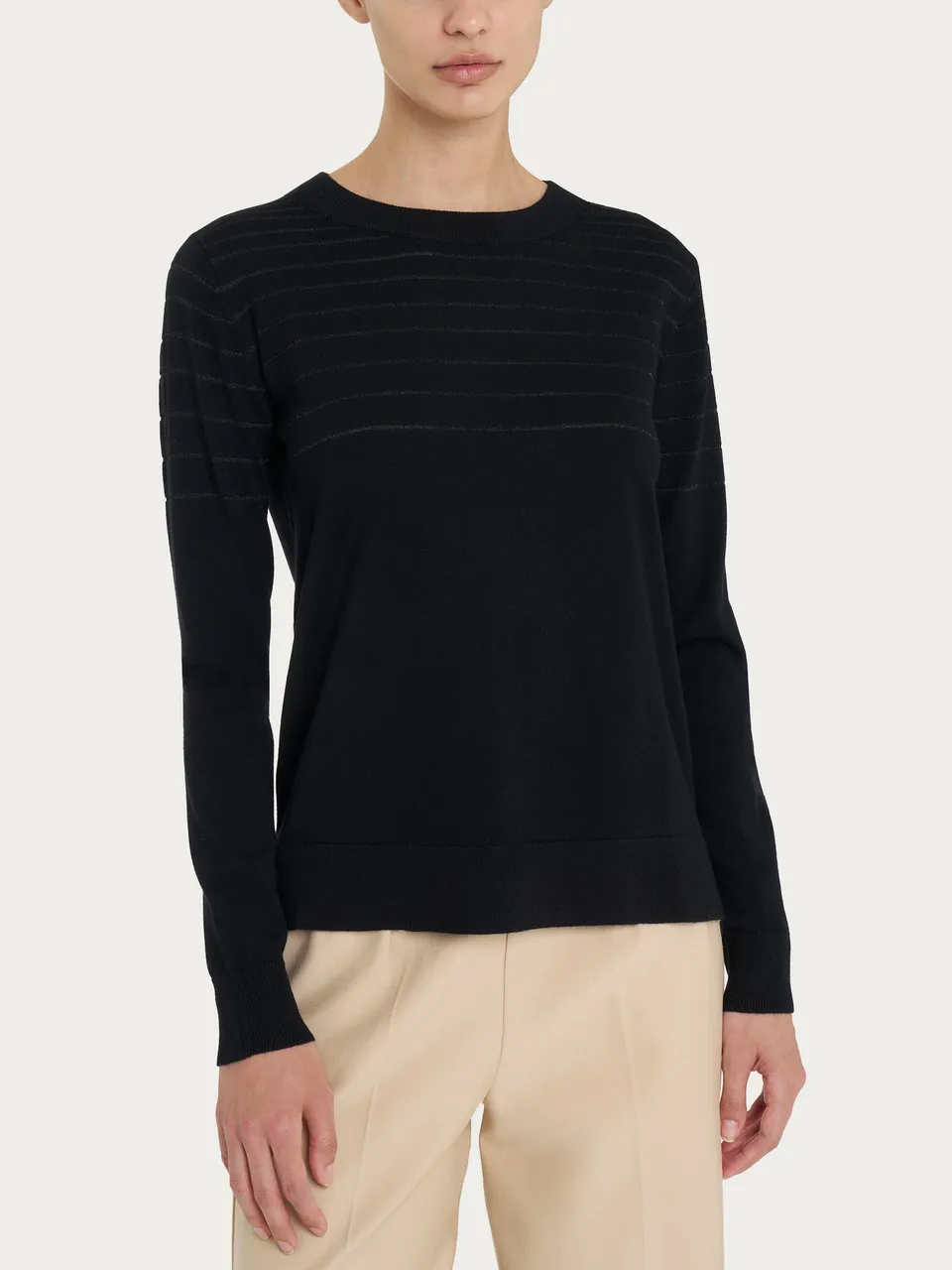 Ragno Four Seasons Girocollo maglia nera lurex righe