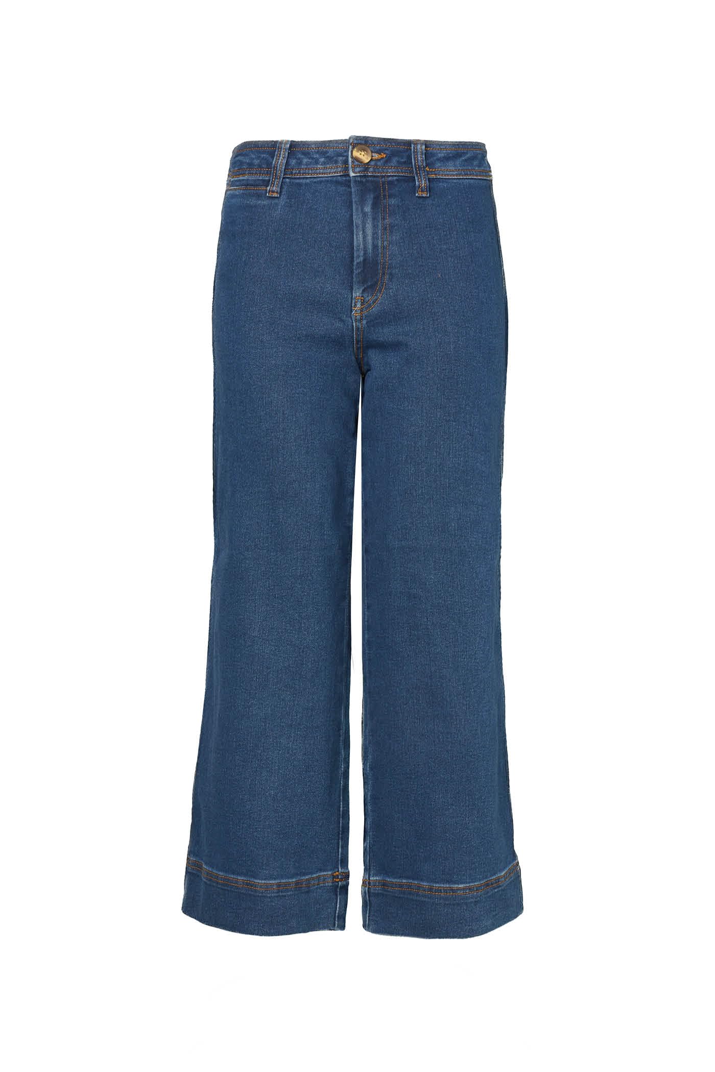 Goldenpoint jeans donna wide leg cropped vita media denim