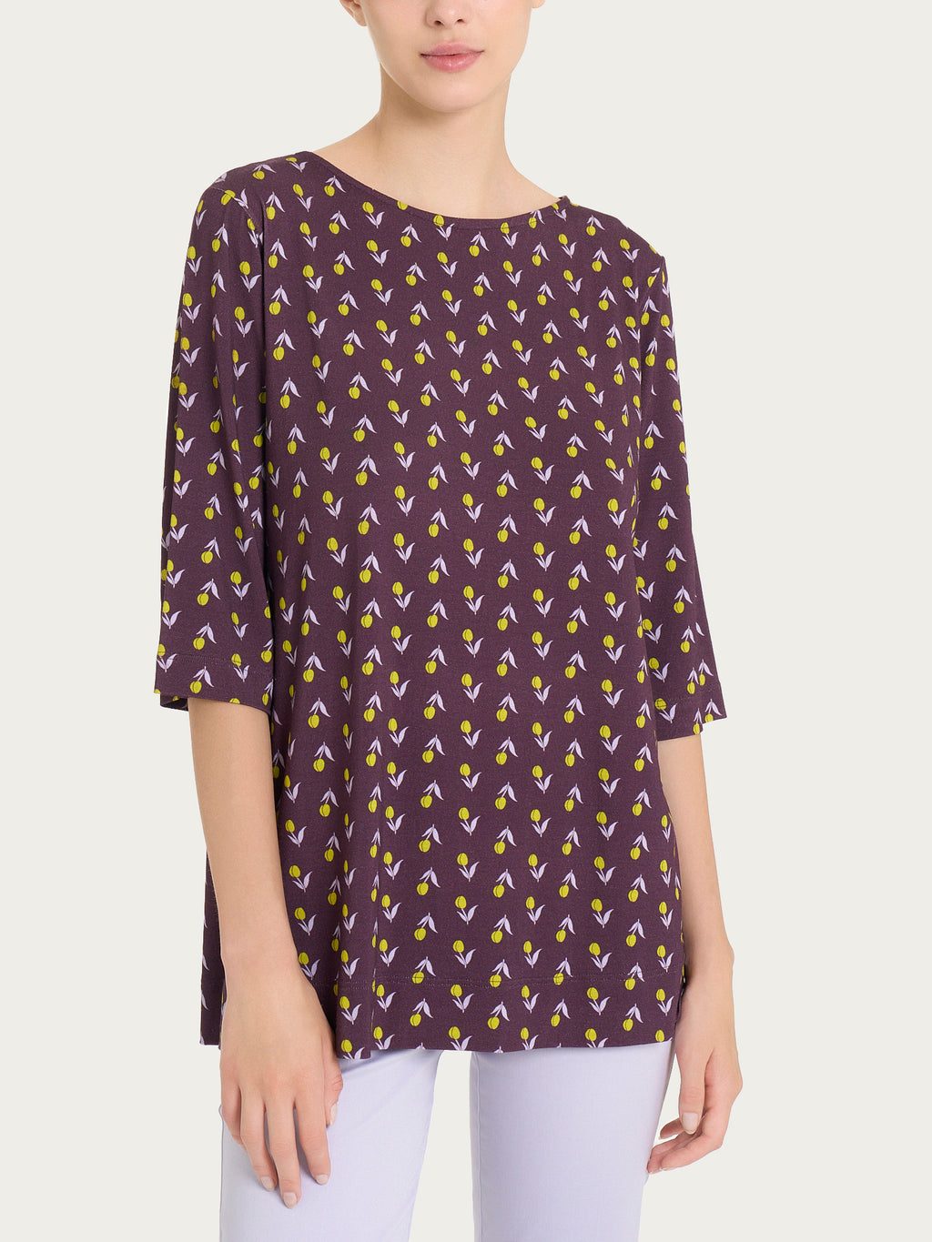 Ragno Viscosa Summer t-shirt tulipani prugna scollo barca