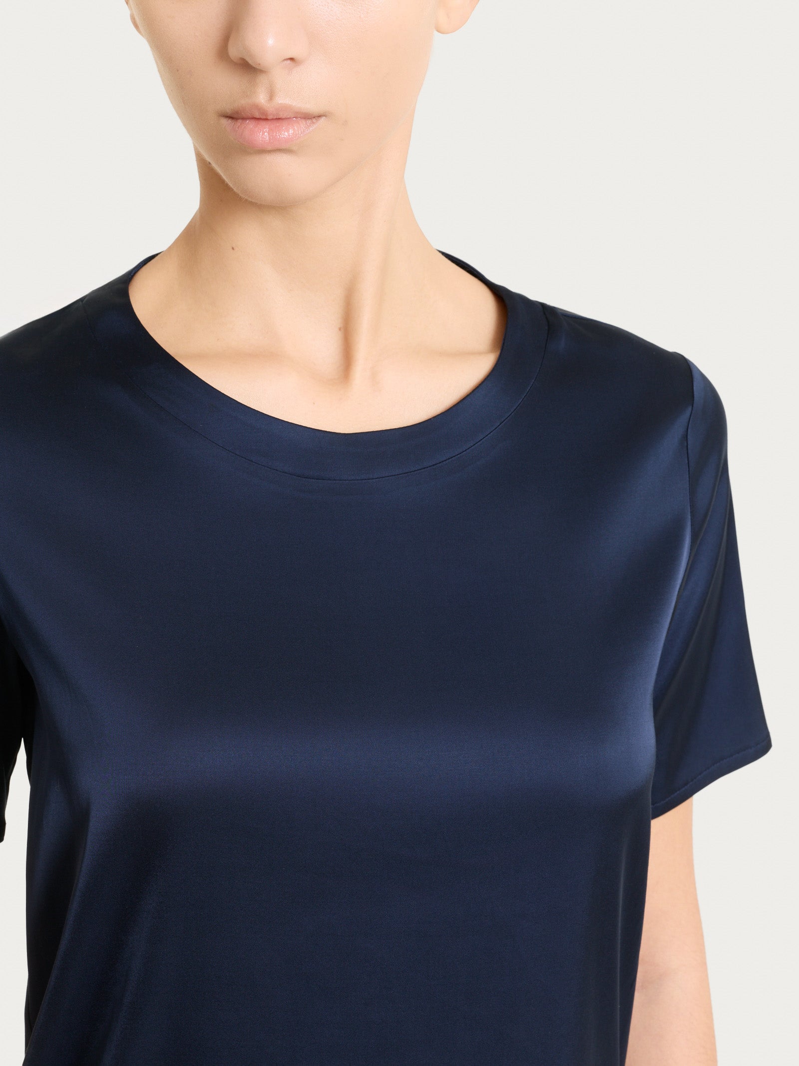 Ragno Stretch Satin maglietta manica corta Bleu viscosa