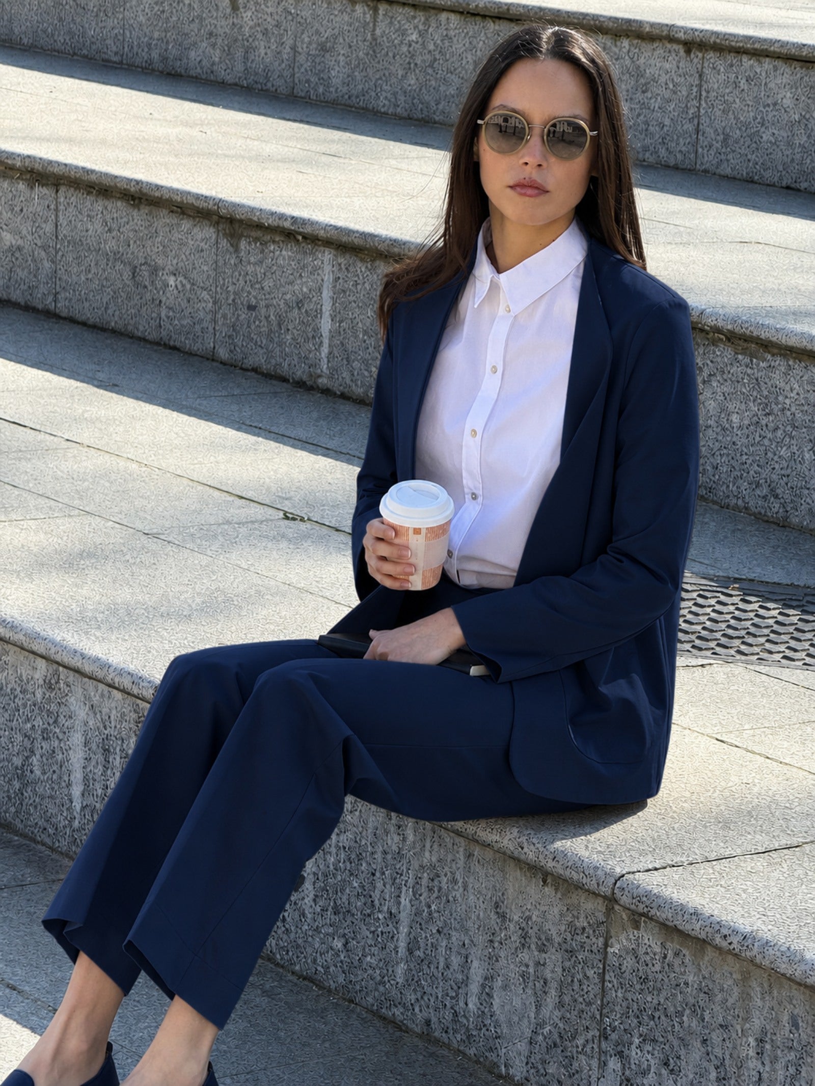 Ragno Compact Light blazer donna bleu senza revers