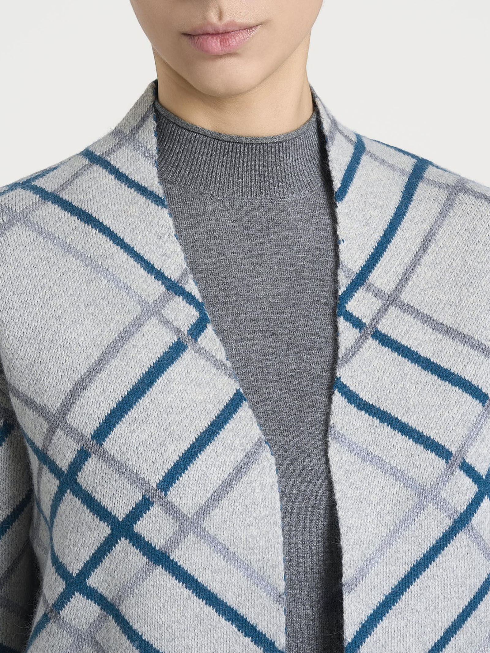 Ragno Natural Soft cardigan aperto check donna Fant.Ghiaia Mel. viscosa