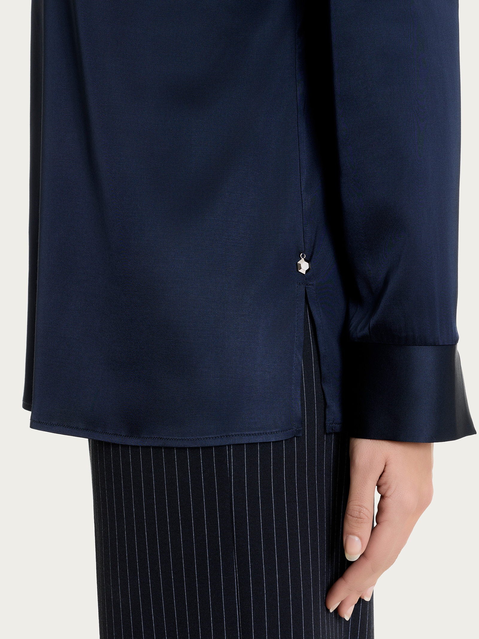 Ragno Blusa Manica Lunga Camicia Stretch Satin Blu