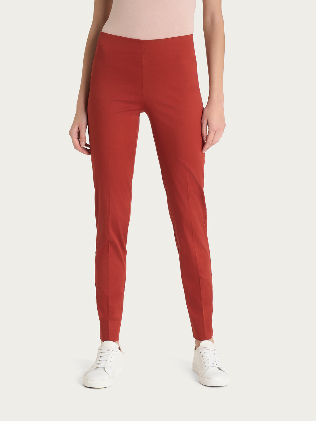 Ragno Satin Power pantaloni sigaretta rosso ocra spacco