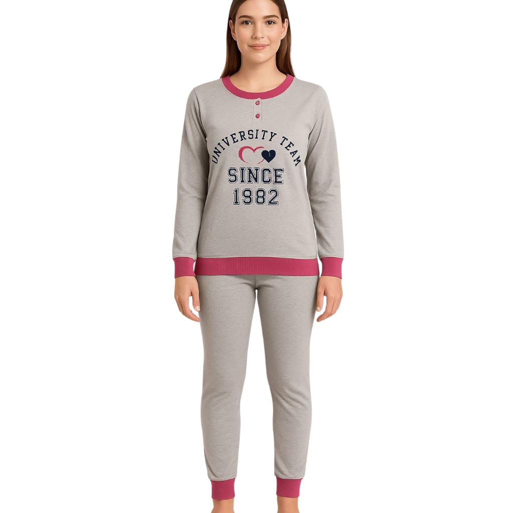 Lady C Interlock pigiama donna cotone invernale S blu caldo