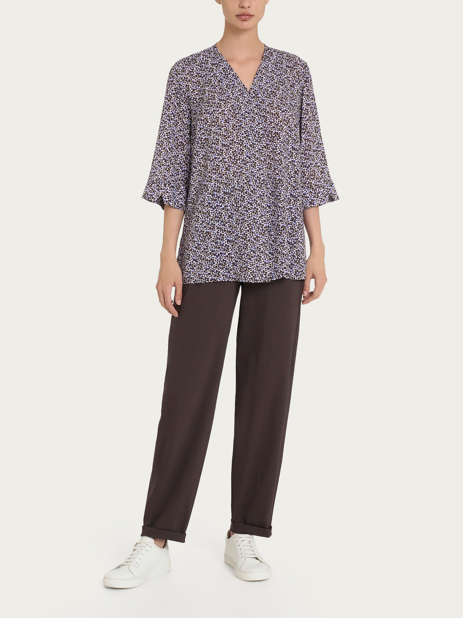 Ragno EcoSeta blusa geometrica manica 3/4 thistle