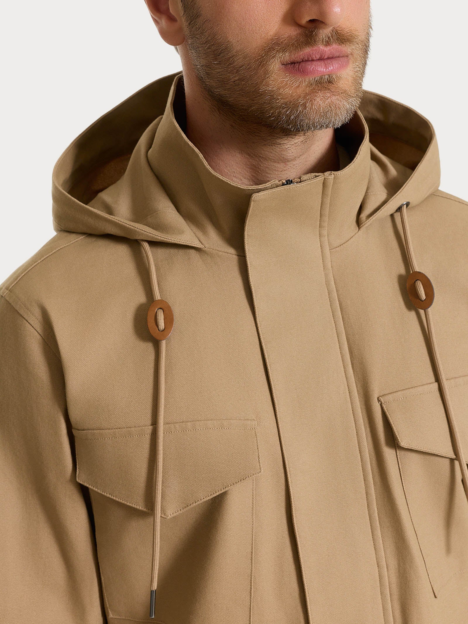 Ragno Canvas Stretch cappotto cappuccio uomo tiger's eye regular