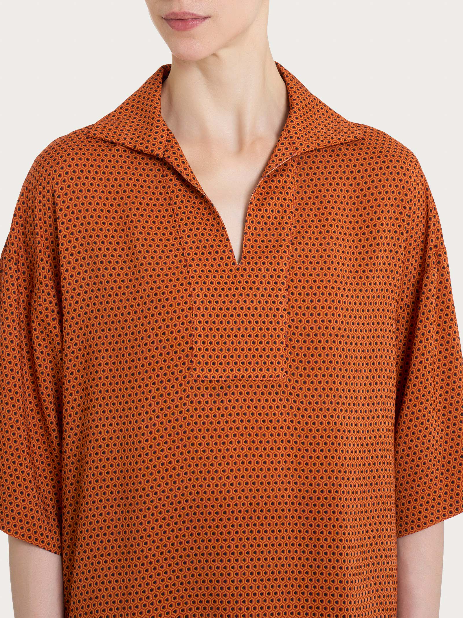 Ragno EcoSeta blusa esagoni Red Ochre 3/4 viscosa fluida