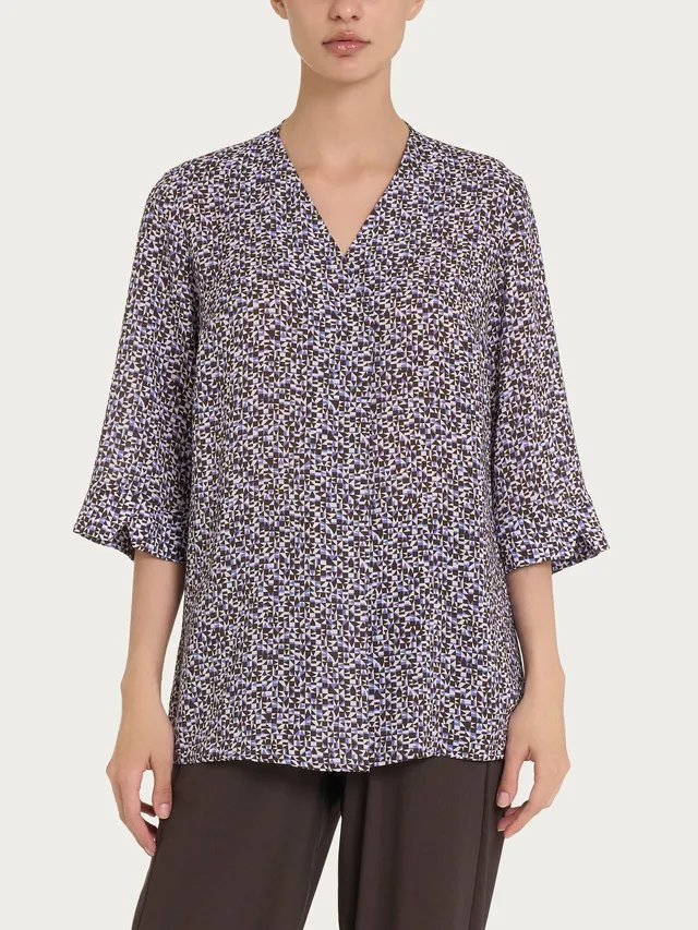 Ragno EcoSeta blusa geometrica manica 3/4 thistle