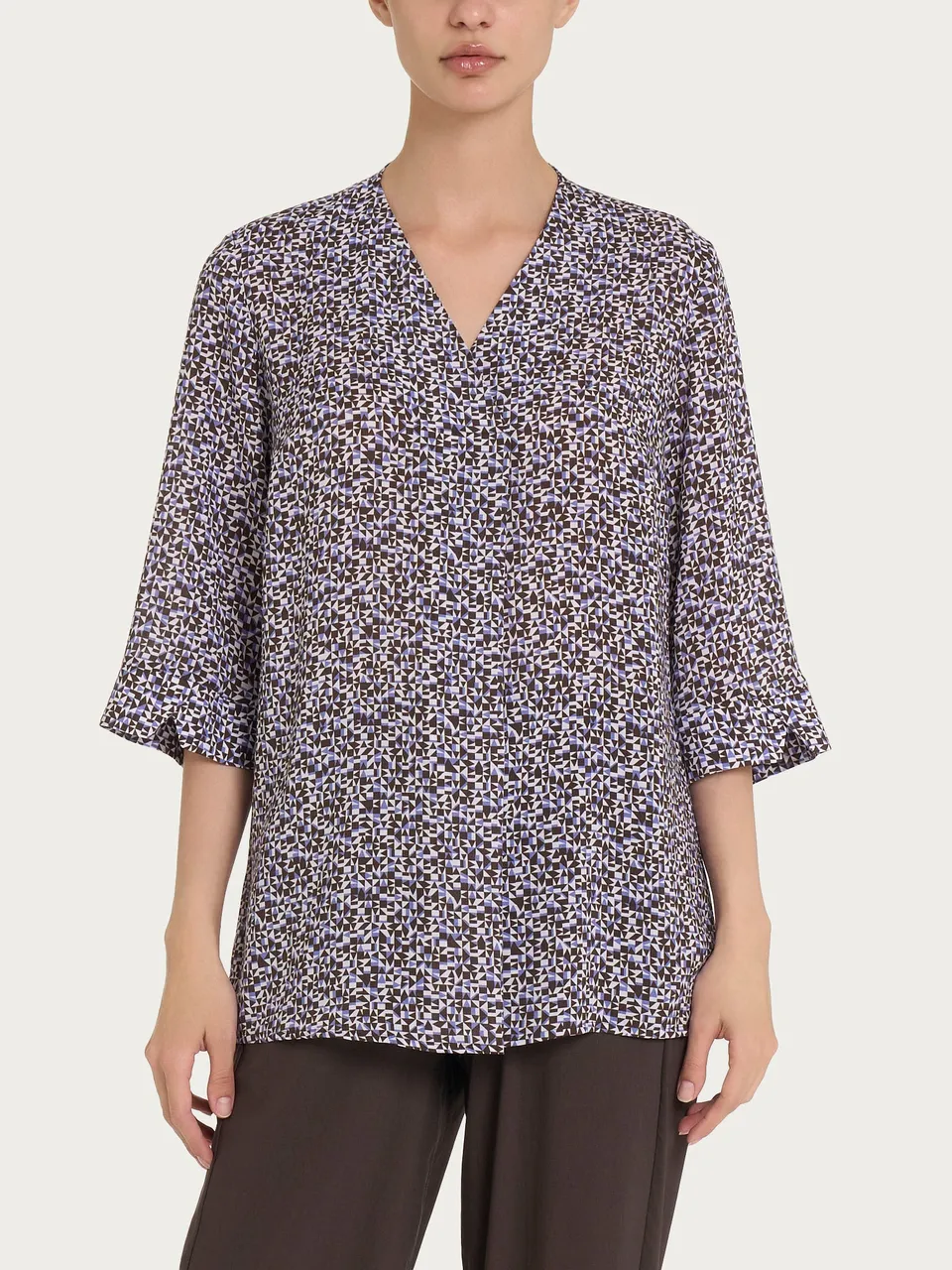 Ragno EcoSeta blusa geometrica manica 3/4 thistle