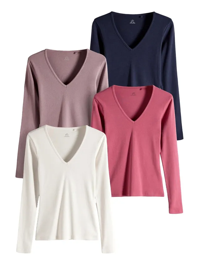 The Set magliette coste maniche lunghe 4 pezzi scollo V