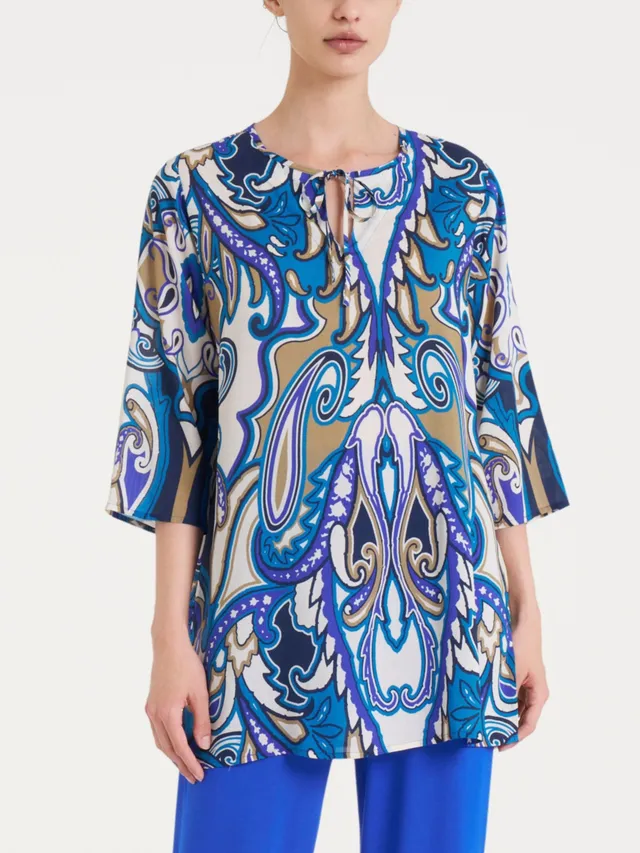 Ragno EcoSeta blusa lunga manica 3/4 blu viscosa