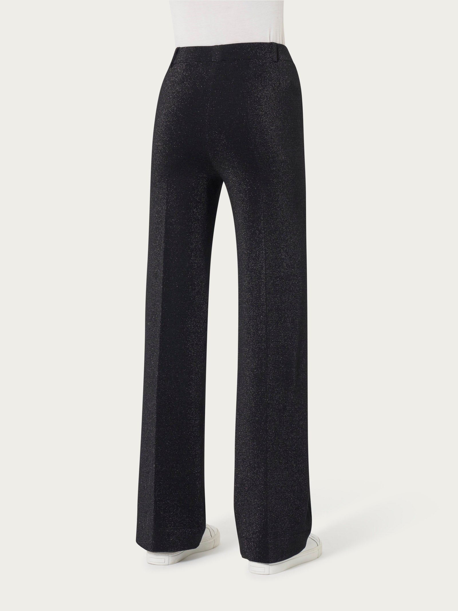 Ragno Compact Wide Leg pantalone ampio nero jacquard tasche