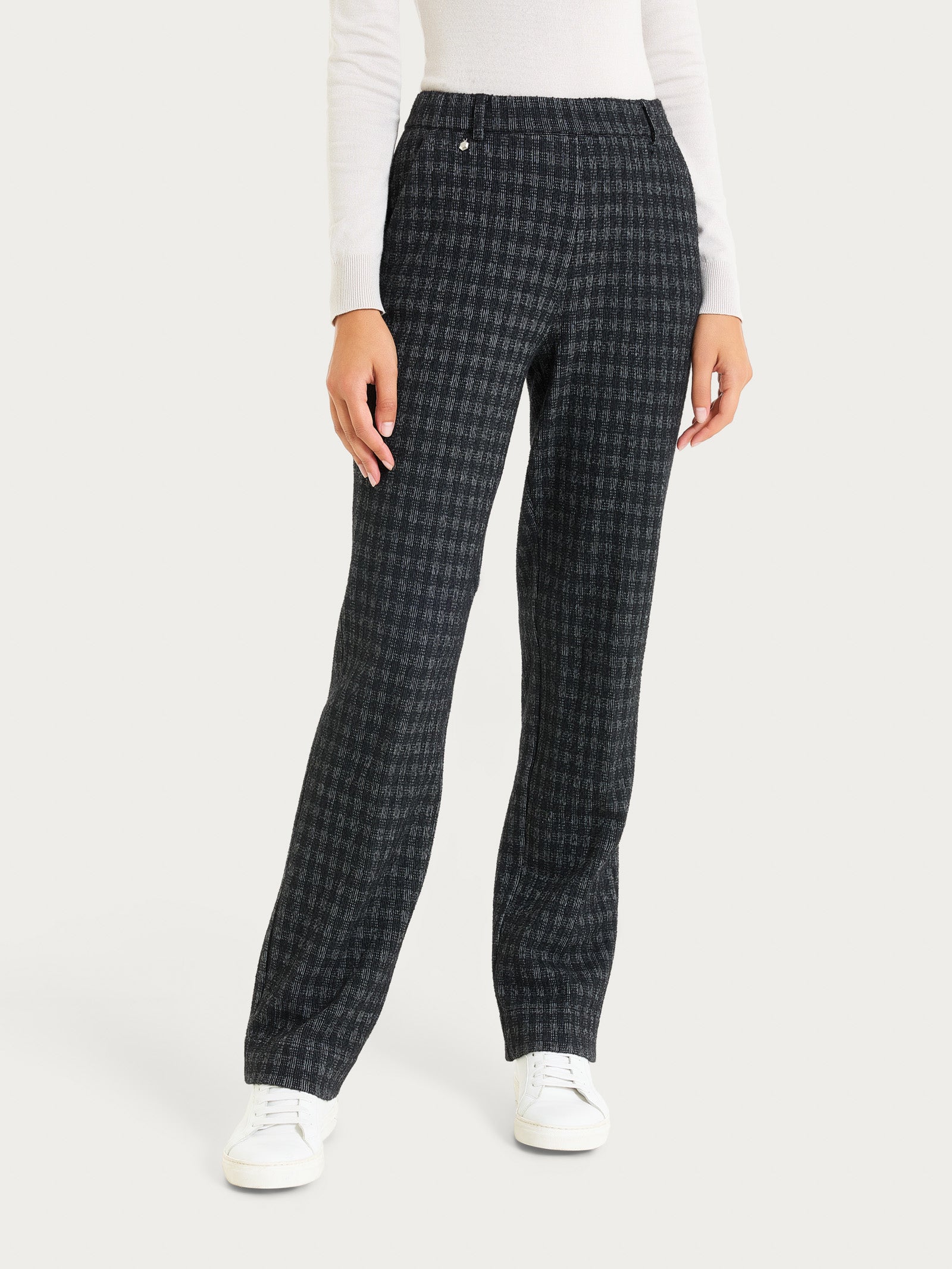 Ragno Compact pantalone dritto tasche misto lana nero check